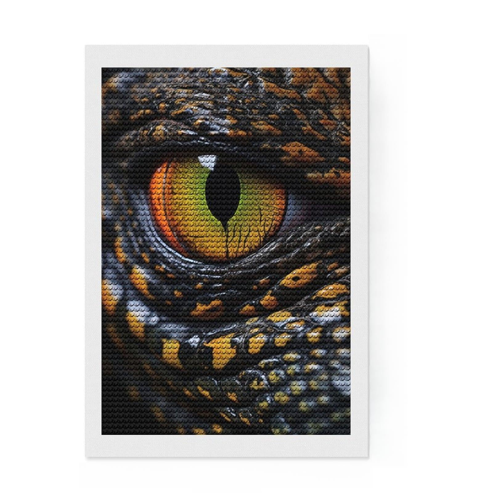 Junmoney Reptilian Gaze Diamond Painting Set 8"x12", Birthday Gift, for Beginners, Full Kit Included, Vintage Style Decor, with Tool Kit