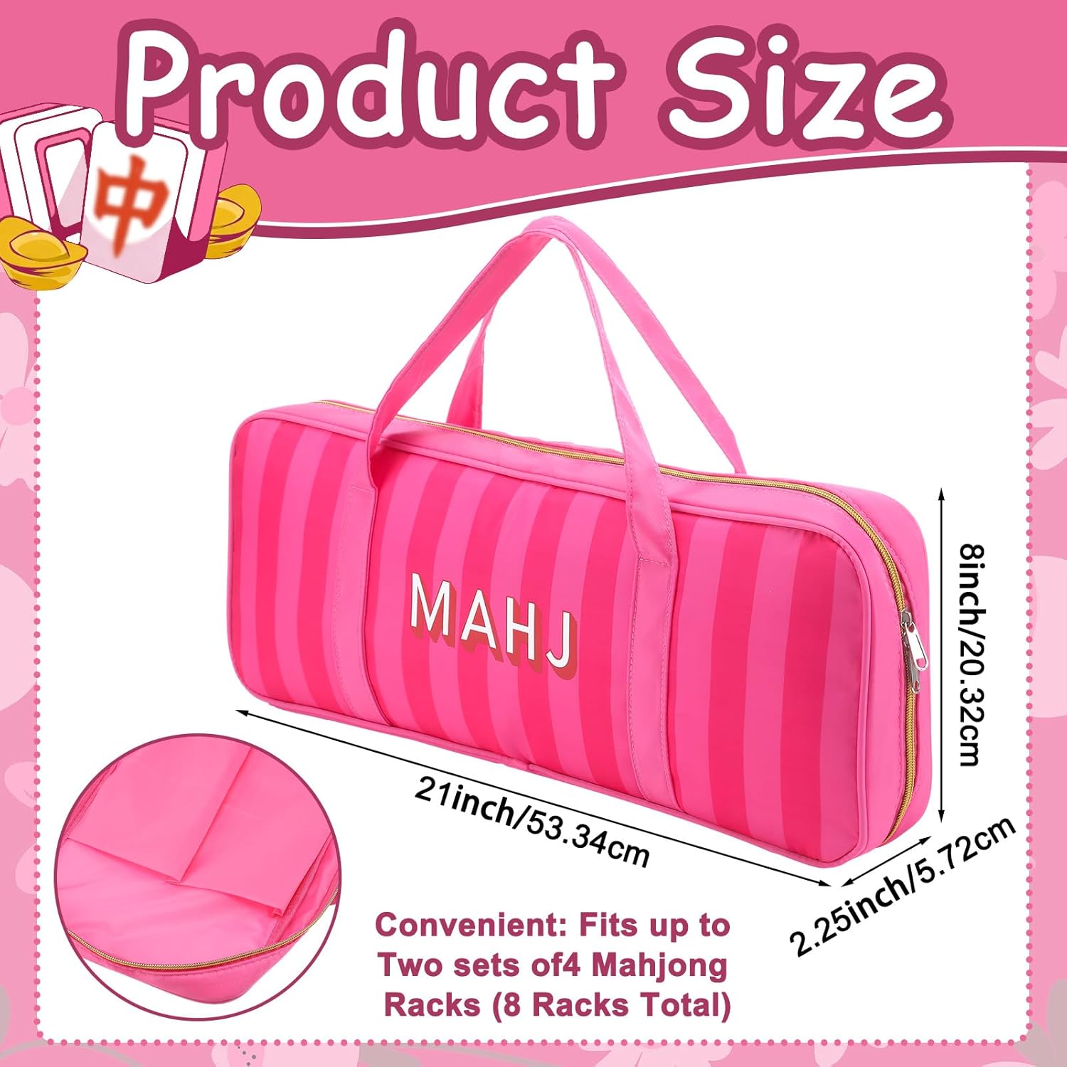 Soulchen Mahjong Bags for Tiles and Racks Empty 21 x 8 x 2.2 Inch Mahjong Rack Storage Bag with Handle Zipper Tiles Games Accessories Gifts for Card Pushers Rack Carrying(Only Case)