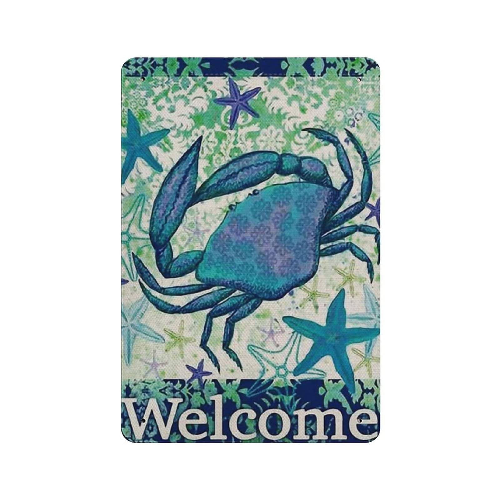 Metal Tin Sign Sea Crab Sea Star Summer Beach Vintage Tin Poster Metal Sign Wall Decoration Country Kitchen Home Garage Decor 12"x8"