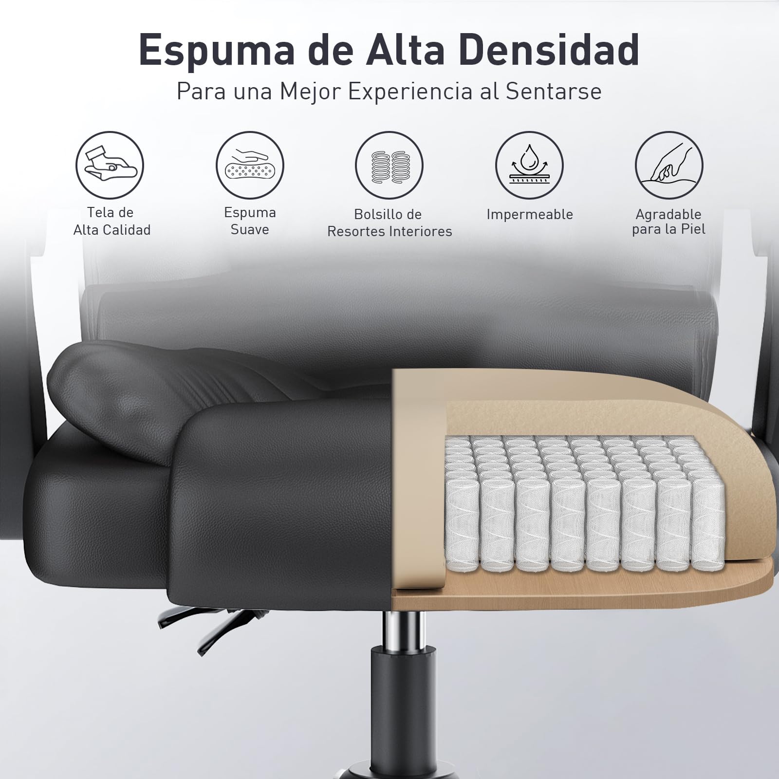 rattantree Silla de Oficina Ergonómica, Silla Giratoria de Cuero PU, Negro | Silla de Escritorio con Reposabrazos Acolchado, Función de Inclinación, Ajustable en Altura, Silla Ejecutiva con Ruedas