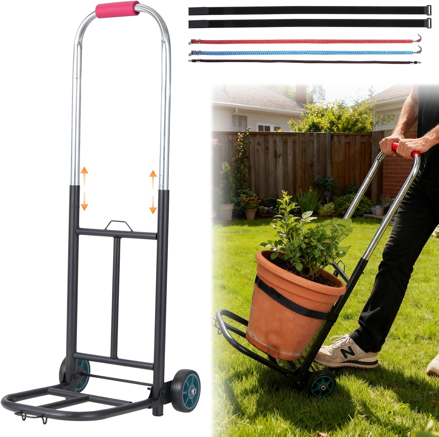 35.5 Inches Plant Caddy with Wheels,Adjustable Plant Transport Cart with Strap,Load Capacity of 120 Pounds Garden Plant Pot Mover Cart for Indoor and Outdoor Use