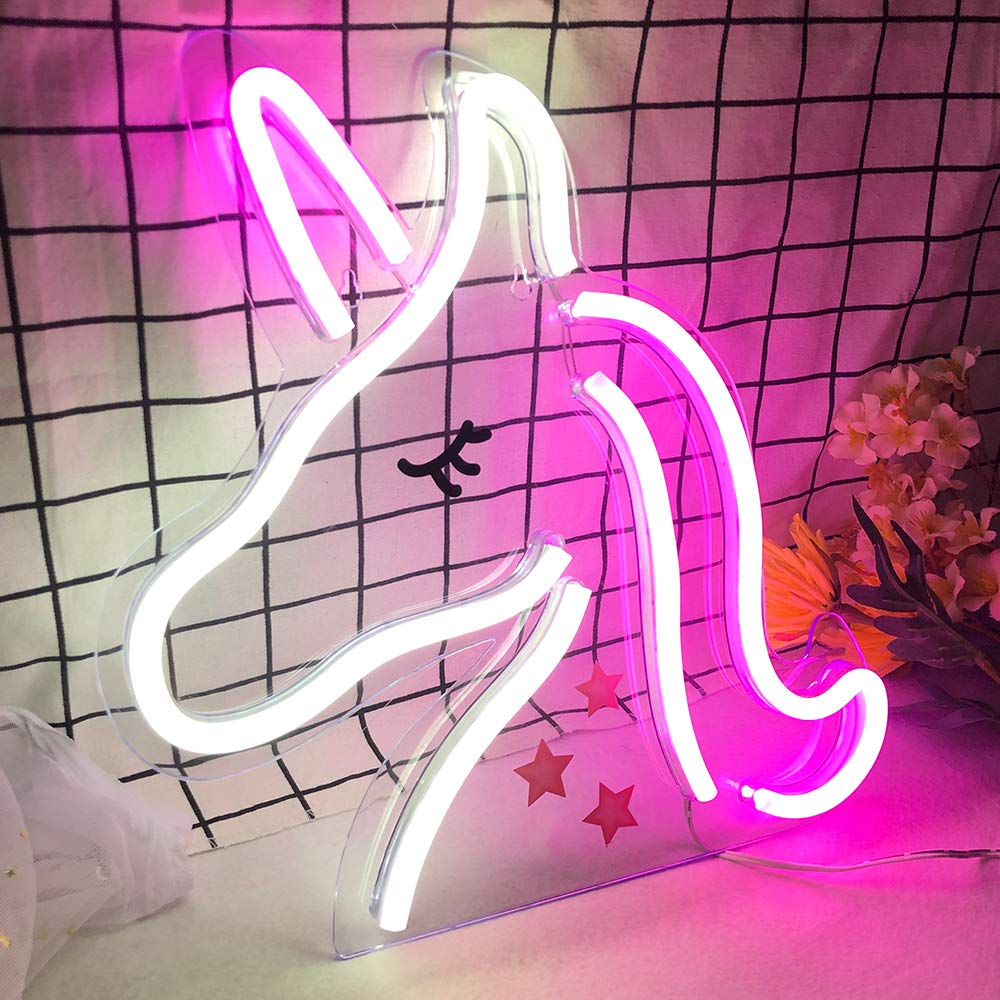 Unicorn Neon Sign - Protecu USB Operated 3D Art LED Signs Neon Lights for Bedroom | Light Up Acrylic Neon Signs for Wall Decor Birthday Wedding Party Halloween Christmas Room Decorations