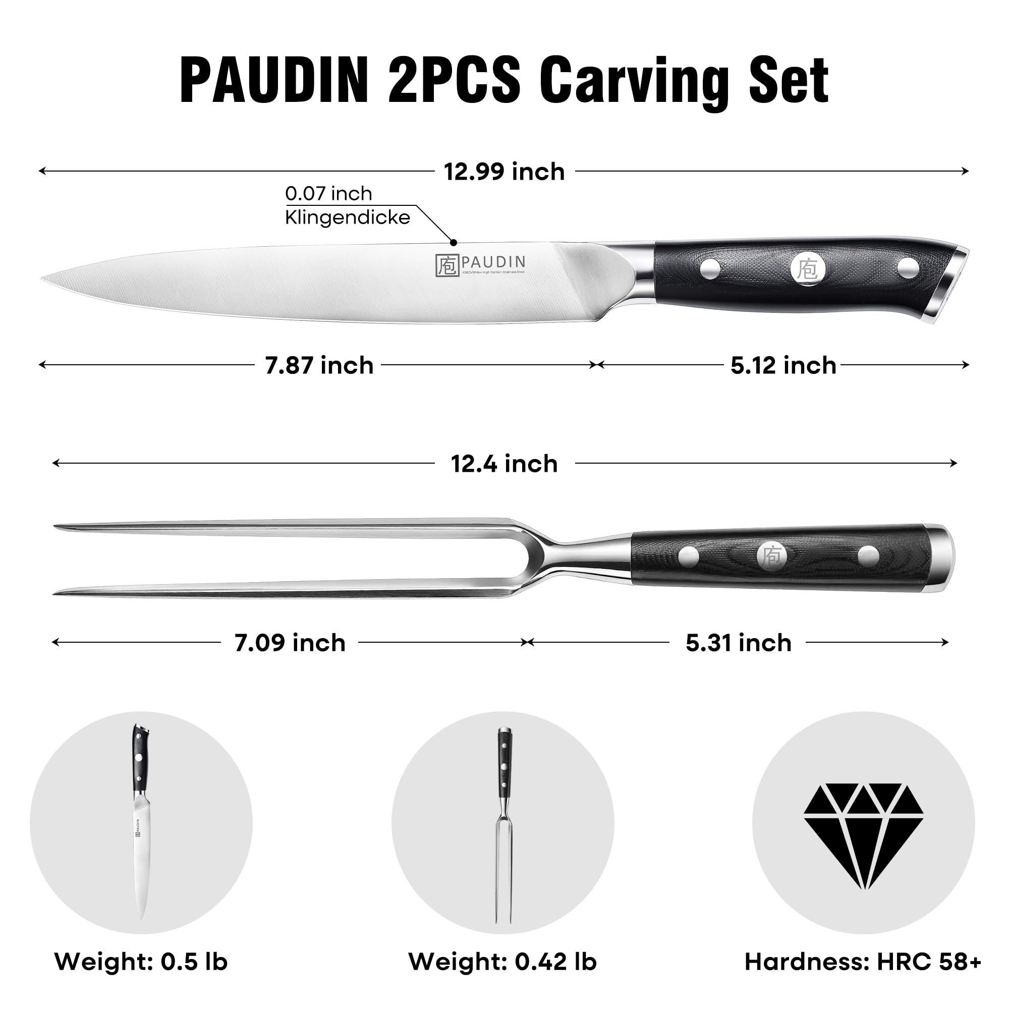 PAUDIN Carving Knife Set, 8" Meat Slicing Knife, 7" Turkey Fork, Gift Box — Amazon image 5