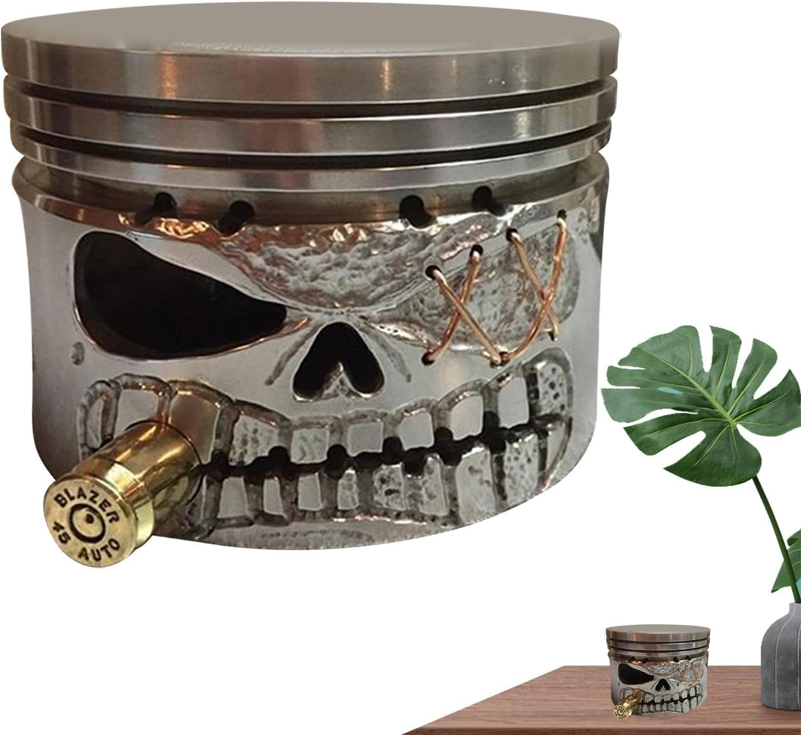 Piston Skull Face Sculpture - Long Lasting Carving Piston Skull, Face Resin Art Figurine | Resin Ornaments for Car Enthusiasts, offices, Home, Table, Desk Decor, Housewarming Present for Friends