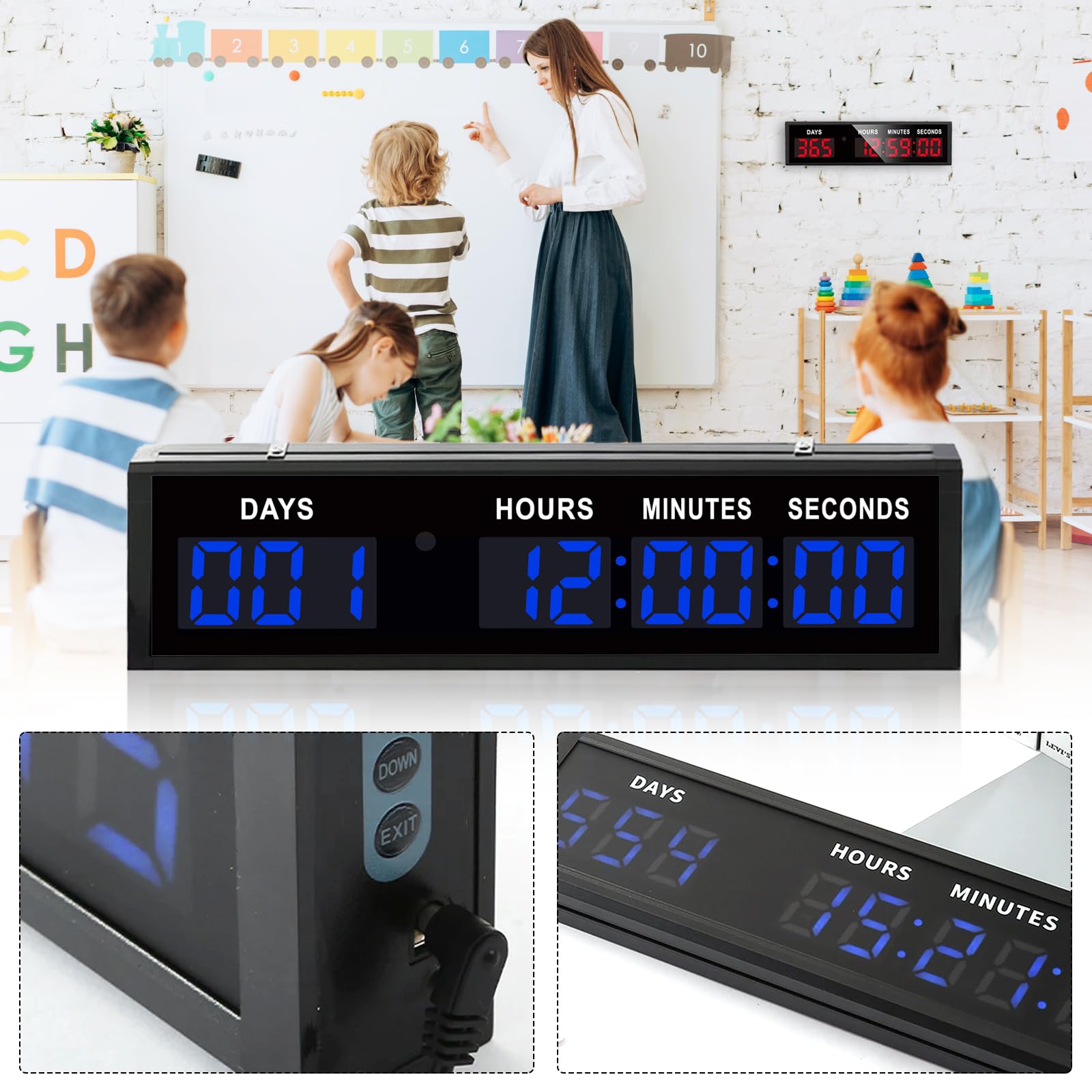 Aisny Temporizador Digital de Cuenta Regresiva, Gran Temporizador de 999 días con Control Remoto Calendario Multifuncional de Cuenta Regresiva para Jubilación Cumpleaños Días Festivos Bodas (Azul)