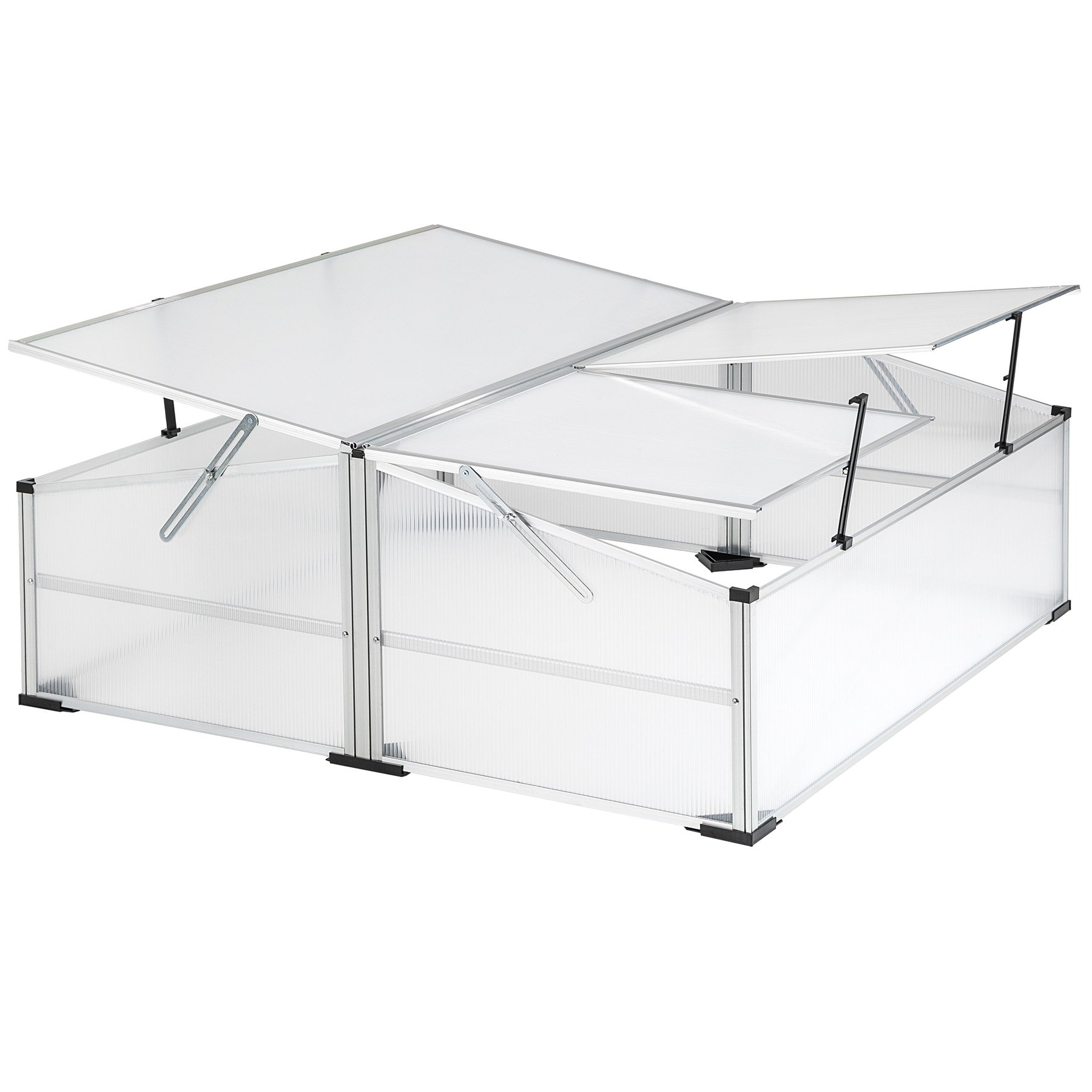 tectake® Frühbeet, Frühbeetaufsatz, Frühbeetkasten, Anzuchtkasten für Hochbeet, Blumenkasten, Anzucht Gewächshaus, Hochbeet Abdeckung, Pflanzkasten Minigewächshaus - 102 x 102 x 41 / 31 cm