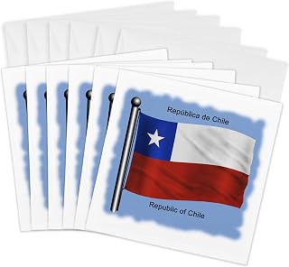 3dRose Greeting Cards - Chilean flag waving on a flagpole on a sky blue background. Republic of Chile - 6 Pack - Flags and Maps - South America