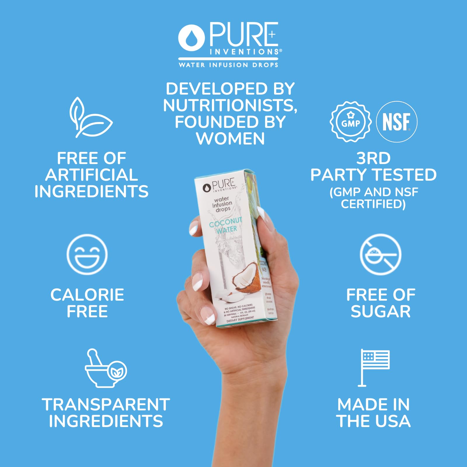 Pure Inventions - Coconut Water Infusion Drops – Electrolytes - Sugar-Free Hydration, Zero Calories, No Artificial Sweeteners, Clean Ingredients, 30 Servings — Amazon image 3