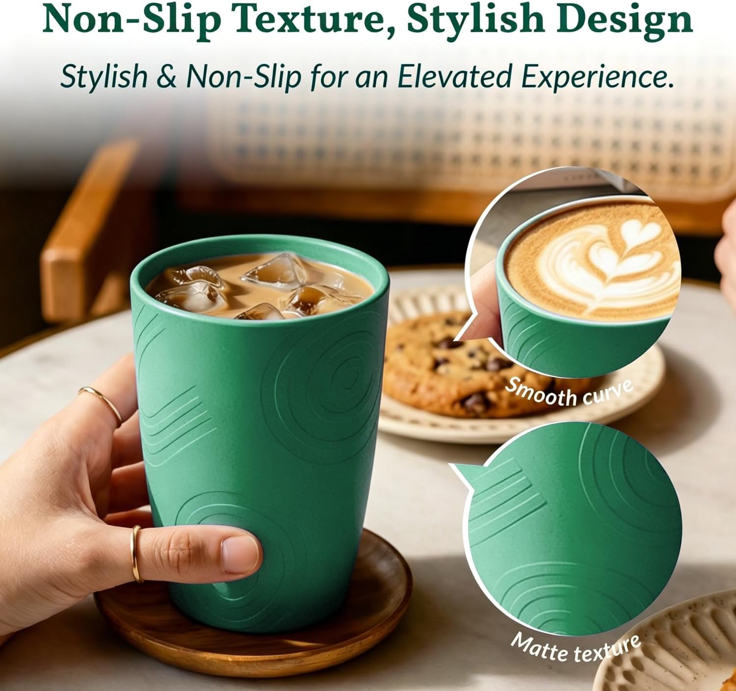 Homienly Cups for Drinking 12oz Daily Use Cups Dishwasher Safe Plastic Cups Alternative Stackable and Lightweight Reusable cups for Family Use-Forest Series image 3