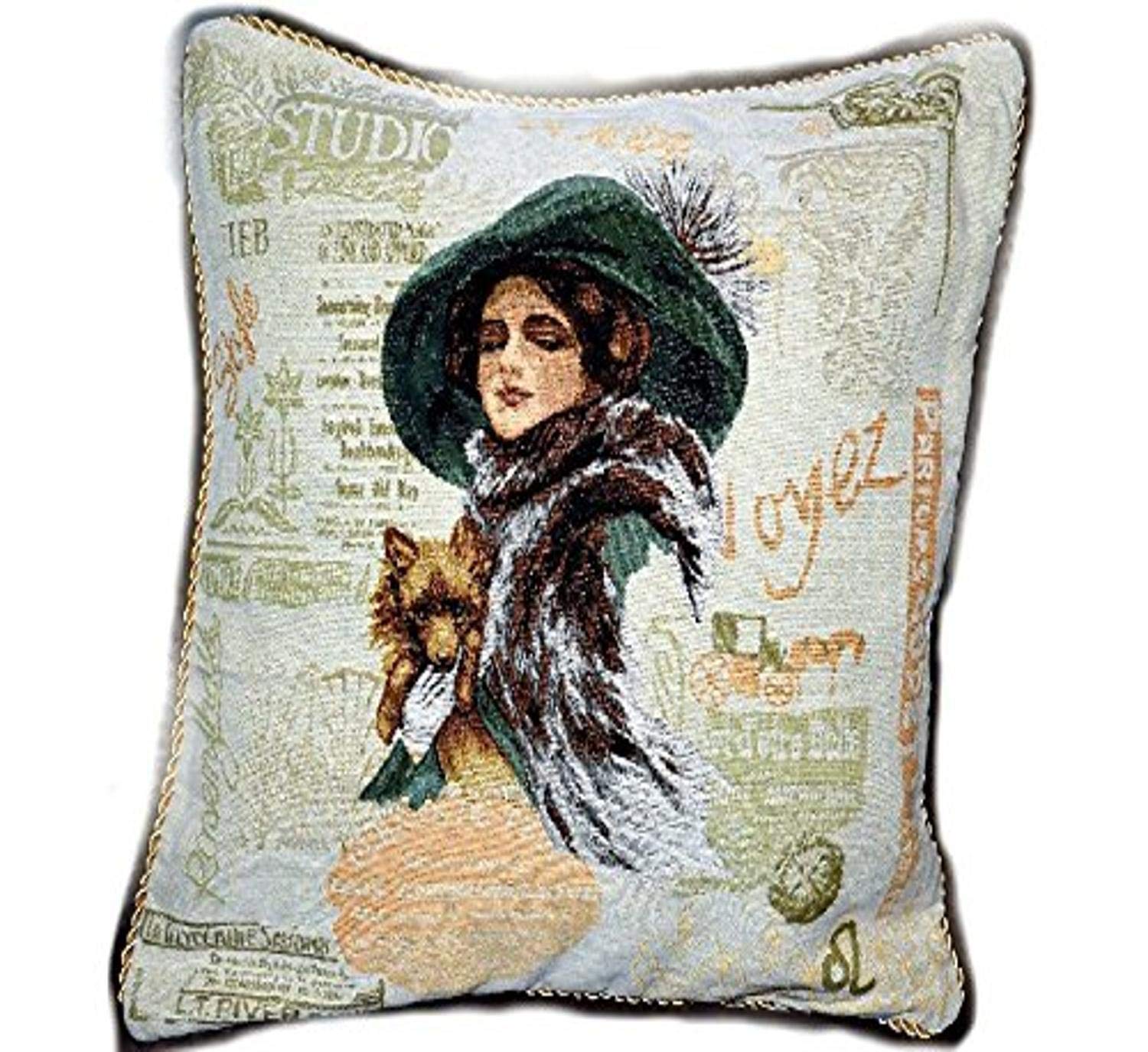 Tache Home Fashion Puppy's Day Out Jacquard Tapestry Throw Pillow Cover, 18x18, Multi