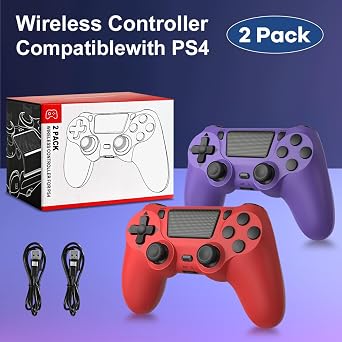 Wuthur 2 Pack Wireless Controller Compatible with PS4/Pro/Slim(Purple & Red)