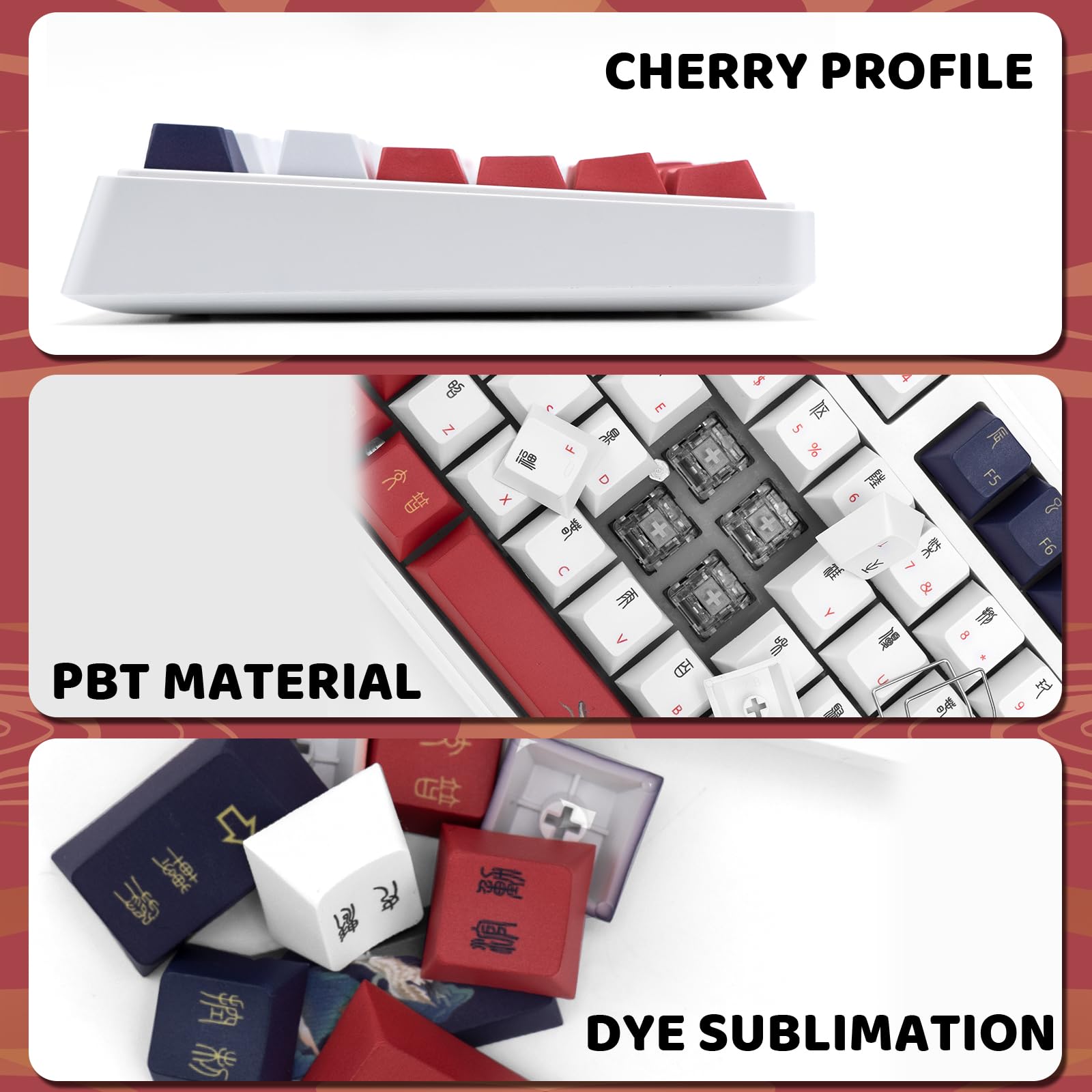 Amazon.co.jp: GEKUCAP カスタム赤と白のPBTキーキャップセット - 127