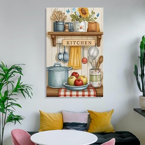 Miniatura 6 de Arte De Pared De Cocina De Campo, Impresiones En Lienzo Enmarcado, Utensilios De Cocina Y Alimentos, Pintura Rústica De Granja, Cocina, Comedor,
