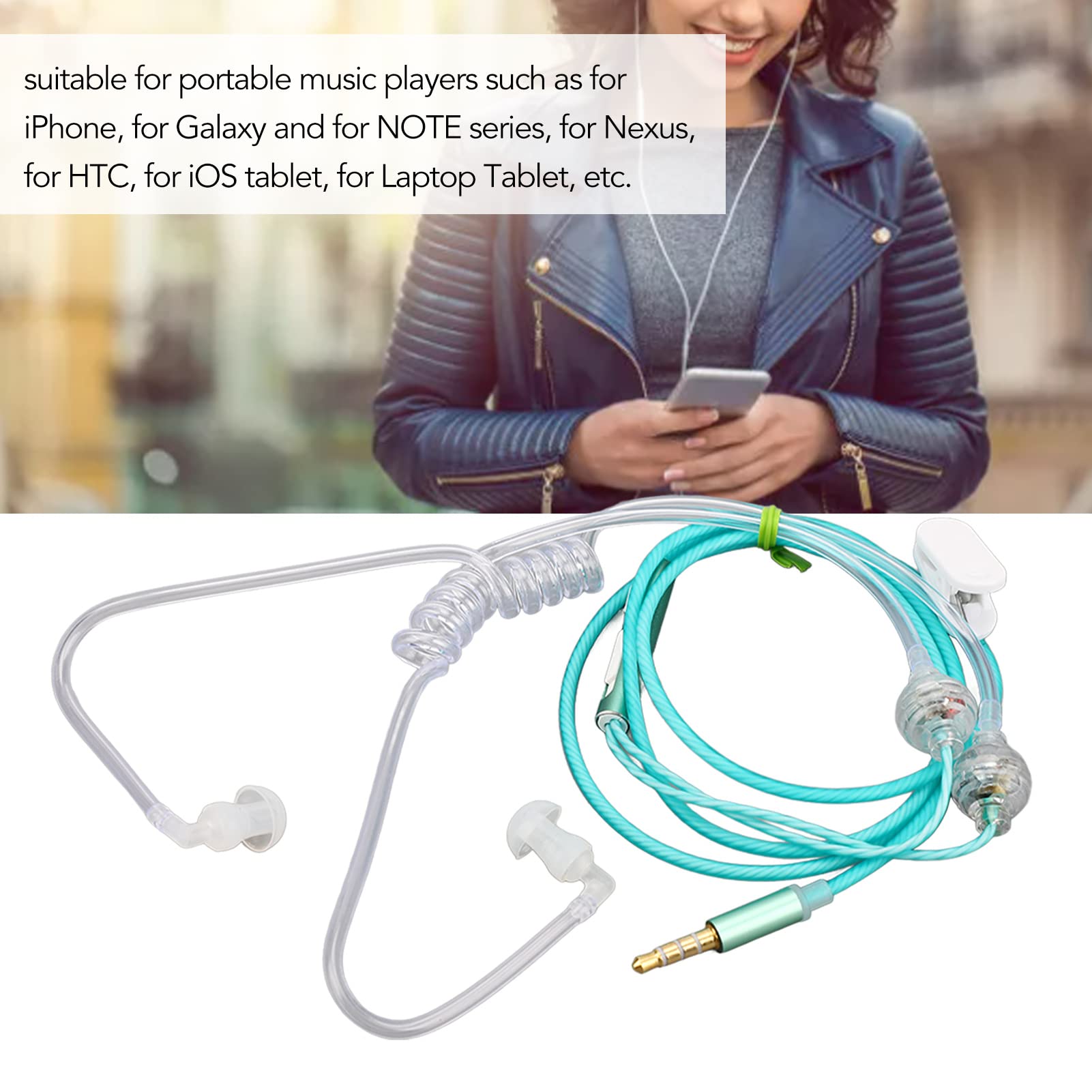 Cuffie Air Tube, Auricolari Bilaterali Air Tube Universali da 3,5 Mm, Cuffie Anti Radiazioni con Cancellazione del Rumore e Suono Premium, per Tablet Laptop Cellulari (Verde)