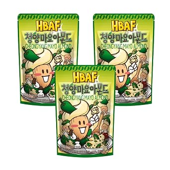 [HBAF] Korean Seasoned Green Chili Mayo Pepper Almond Nut | Kids, School, Lunch, Office, Work, Travel, Camping Party Snack | Pre-workout Protein Snack | Korean Food Healthy Snacks | Asin Snack Korean Sovenior Green Chili Mayo 3 x 120 gram pack