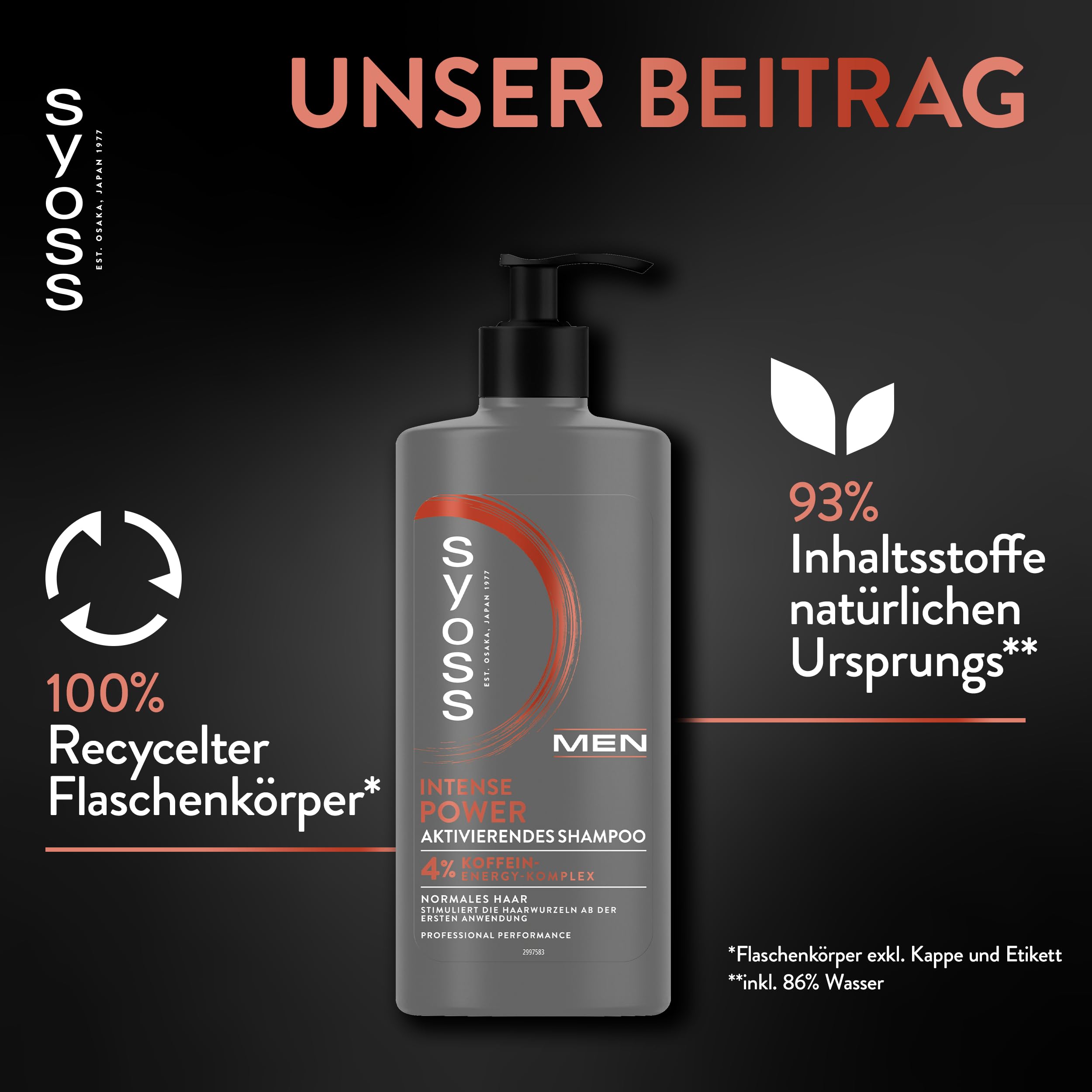 Syoss Men Power Shampoo (12x 440 ml) für normales Haar, kräftigend mit Koffein & Power-Boost Technologie, Haarwurzelstimulation, 90% natürliche Inhaltsstoffe, recyceltes Plastik