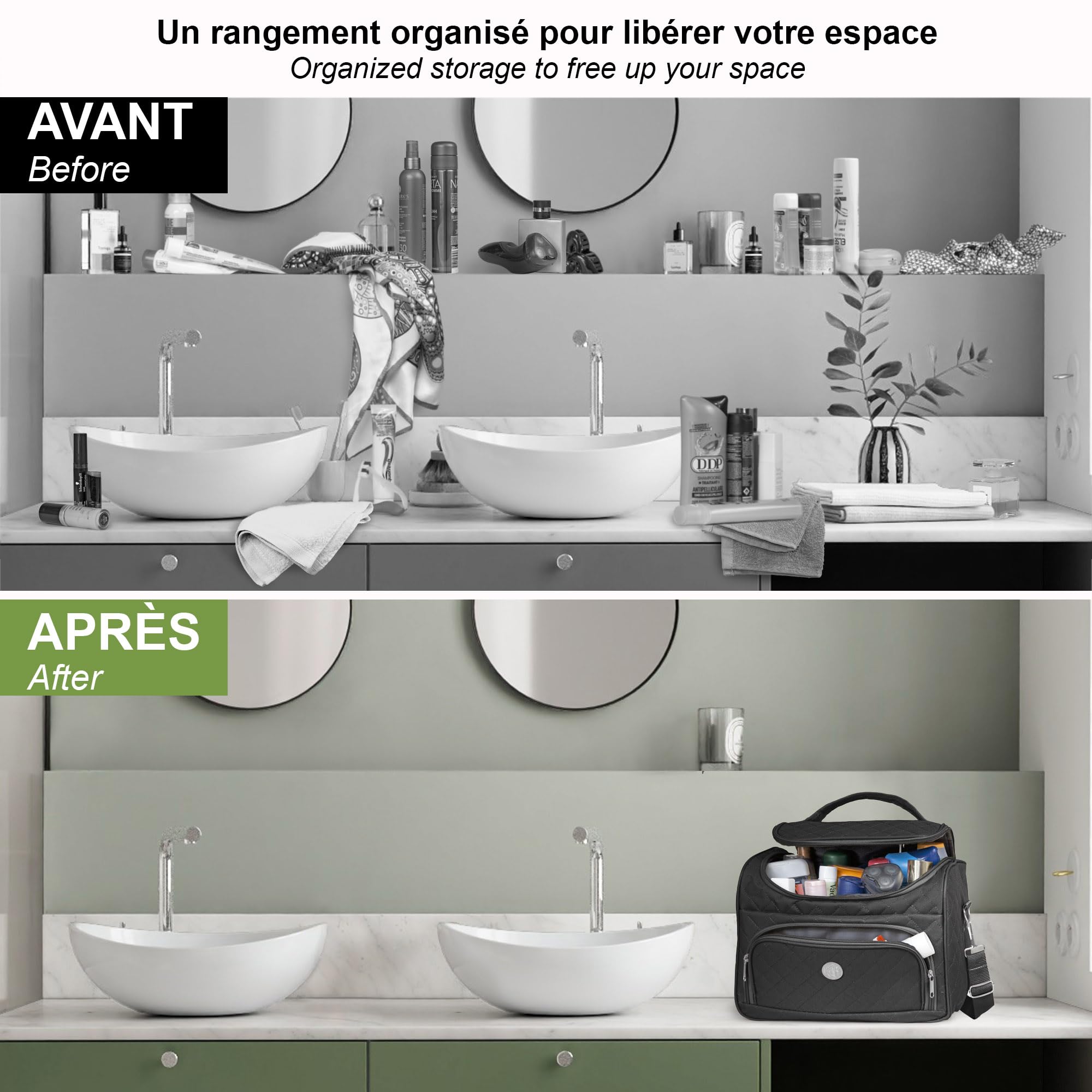 KINSTON – Vanity con Divisori Rimovibili – Beauty Case per Cosmetici con Scomparti e Manico, Organizer da Viaggio da Appendere, Borsa Portaoggetti – Grande Capacità - Nero