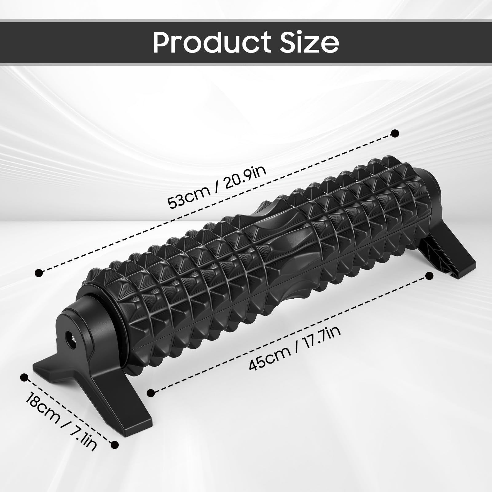 53cm Foam Roller, Rullo Massaggio Muscolare con strutturato 3D, supporto e ventosa per rilassamento muscolare Yoga Pilates, Rullo in schiuma per schiena collo gambe (Nero)