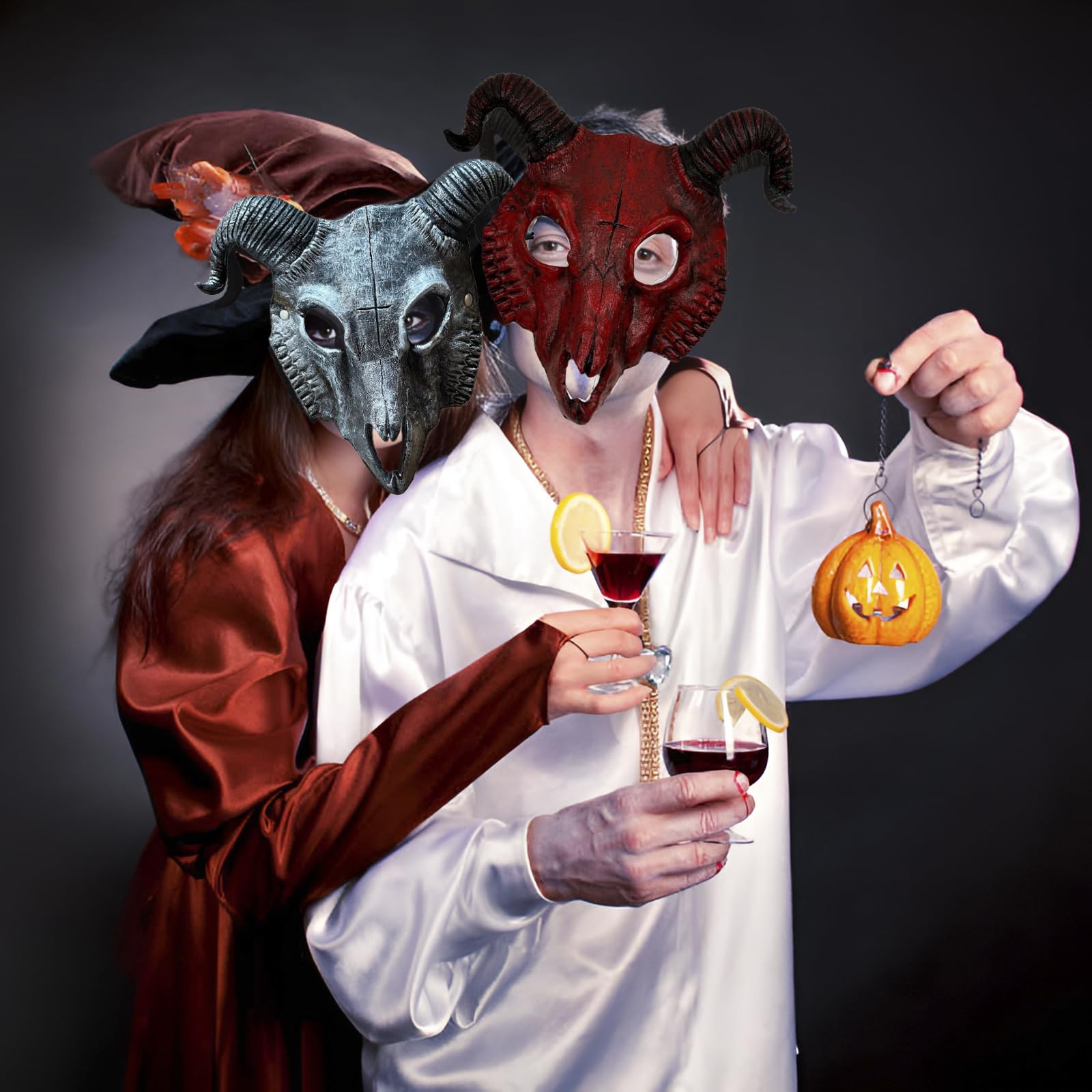 Halloween Half Face Scary Animal Mask,Carnaval Sheep Horn Ghost Devil Demon Mask,Easter Horror Headgear Festival Fancy Dress Samurai Cosplay Party Costume Prop Accessories for Adult (Silver Goat) - Image 3