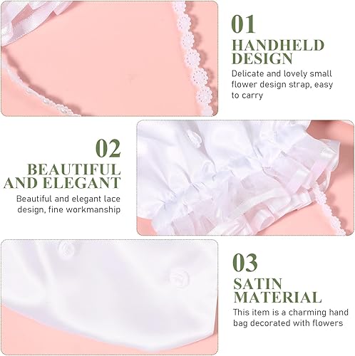 Miniatura 5 de NOLITOY Bolsa de dinero de boda nupcial de satén para adolescente Dama de honor de novia blanca con flores de satén decoradas bolso para baile