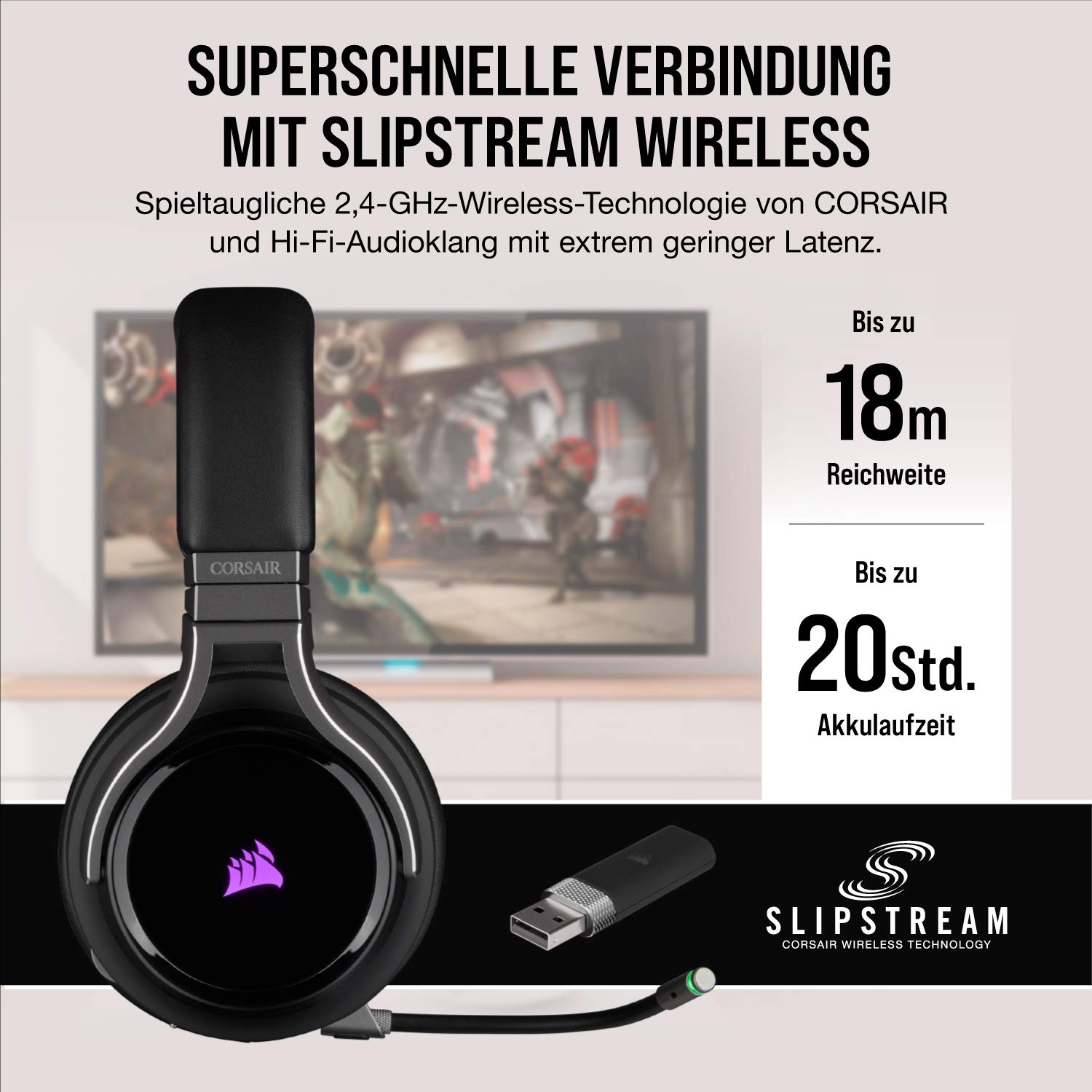 Corsair Virtuoso RGB Wireless Gaming Headset 7.1 Surround Sound Abnehmbares Mikrofon iCUE-Kompatibel PC Mac PS5 PS4 Nintendo Switch Mobile Carbon