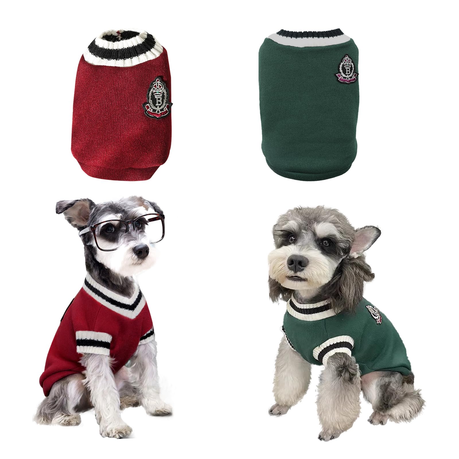 2 Pcs Knitted Vest Dog Jumper, Pet Preppy Cat Jumper, Warm Dog Clothes for Small Medium Large Dogs