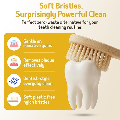 Miniatura 3 de SuperBee Dentos - Cepillos de dientes de bambú – Paquete de 5 cepillos de cerdas suaves para adultos y niños, asas de colores, juego de cepillos de