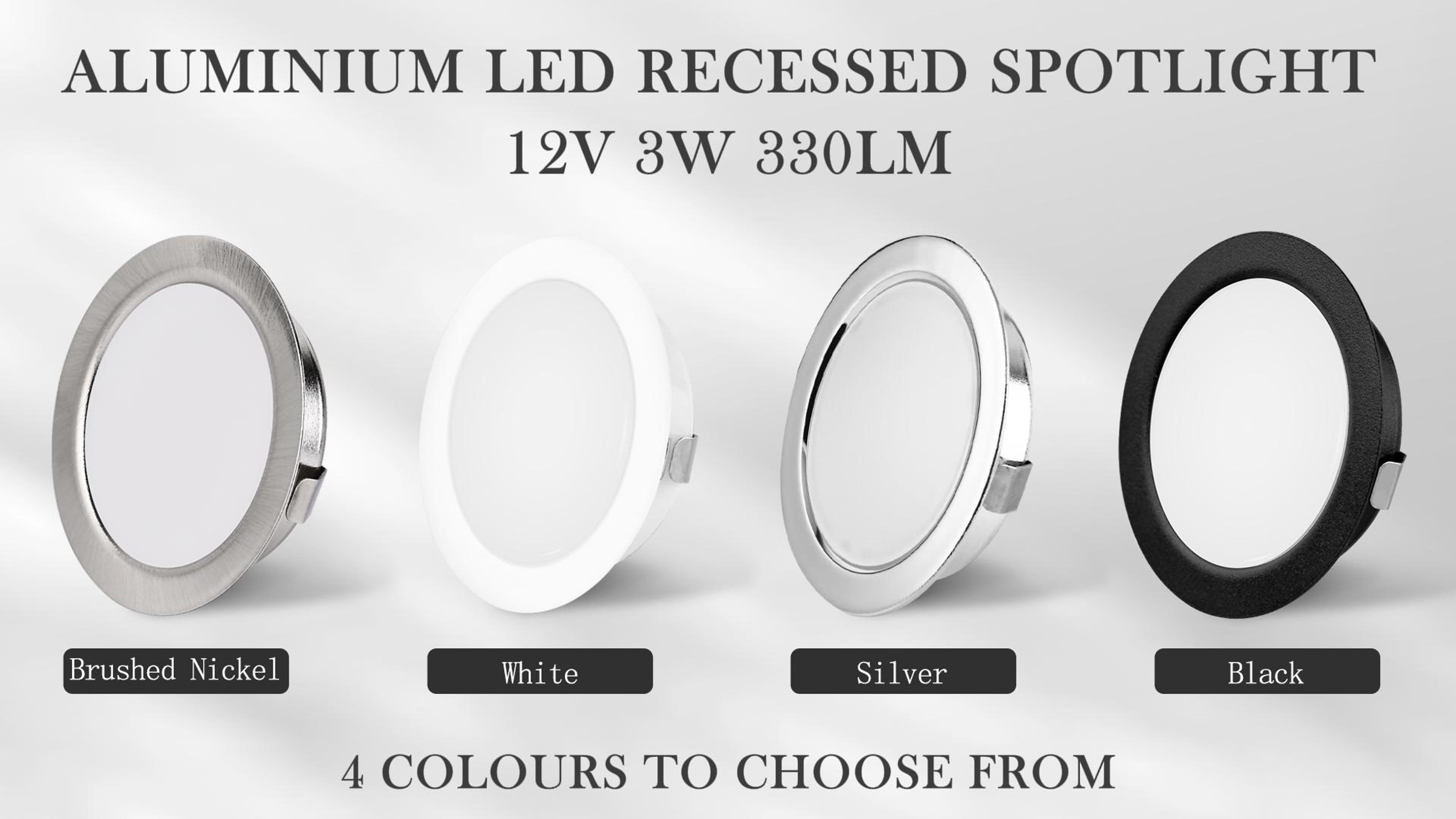 YindaLux inbouwspot LED 12V 3000K warm wit LED spot dimbaar 3W LED inbouwspots 55-58mm gatmaat inbouwverlichting voor camper, keuken, kledingkast aluminium zwart 3-delige set
