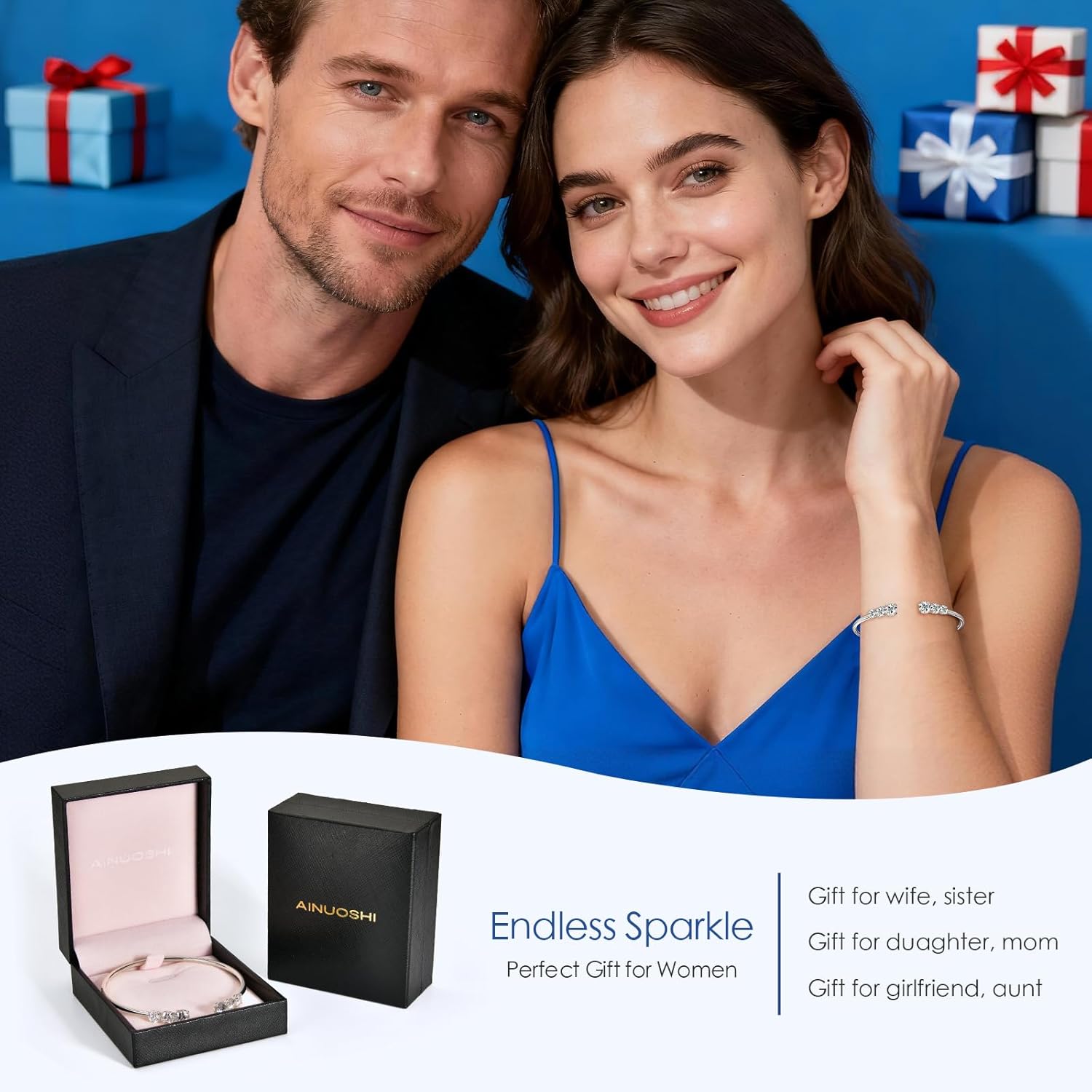 AINUOSHI 0.5/0.6/1 Carat Moissanite Bangle Bracelet for Women, Sterling Silver Adjustable Open Cuff Bracelet, Anniversary New Year Birthday Gifts for Daughter Mothers