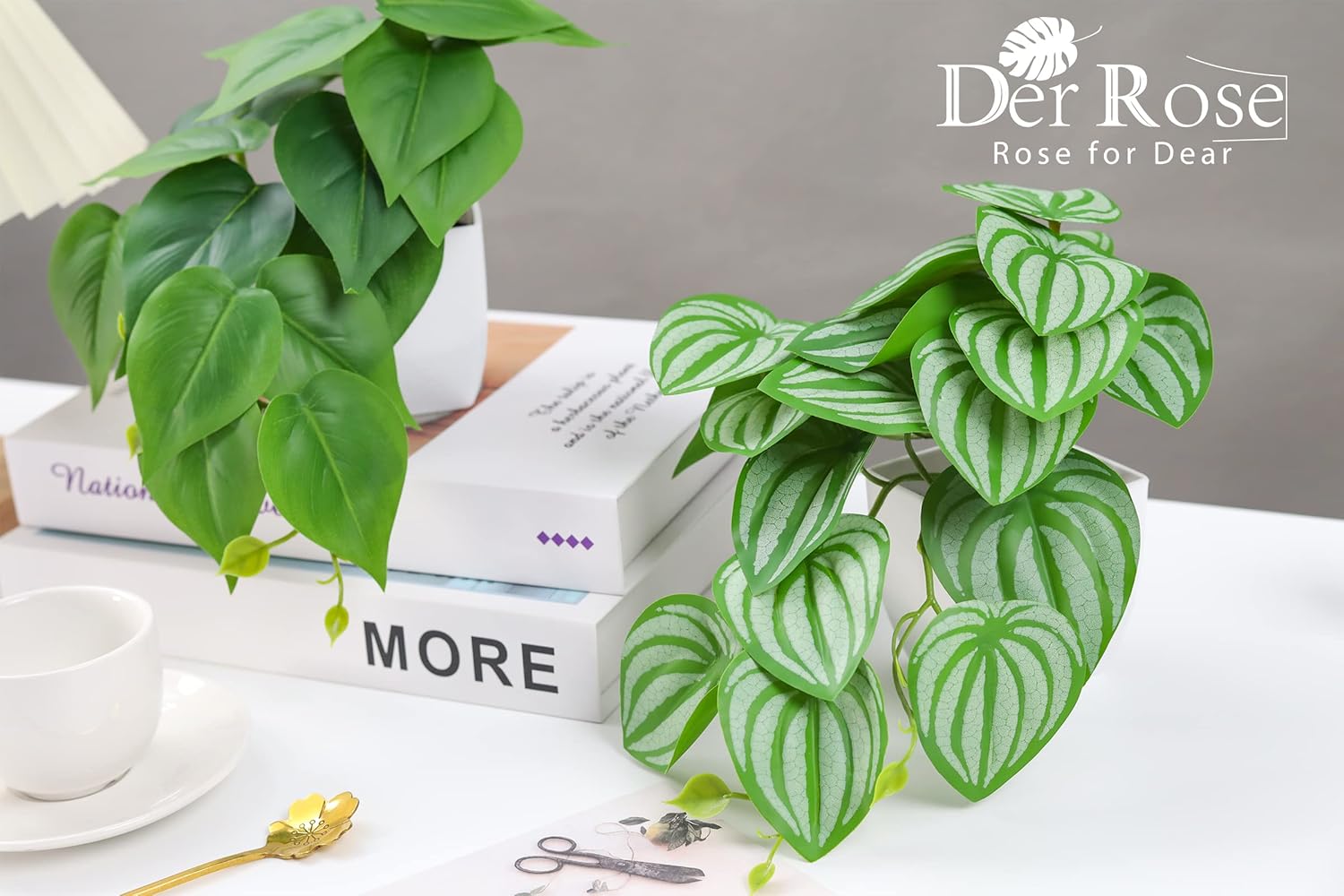 Der Rose Bundle of 1 Pack Fake Plants and 2 Pack Artificial Plants for Home Office Living Room Decor