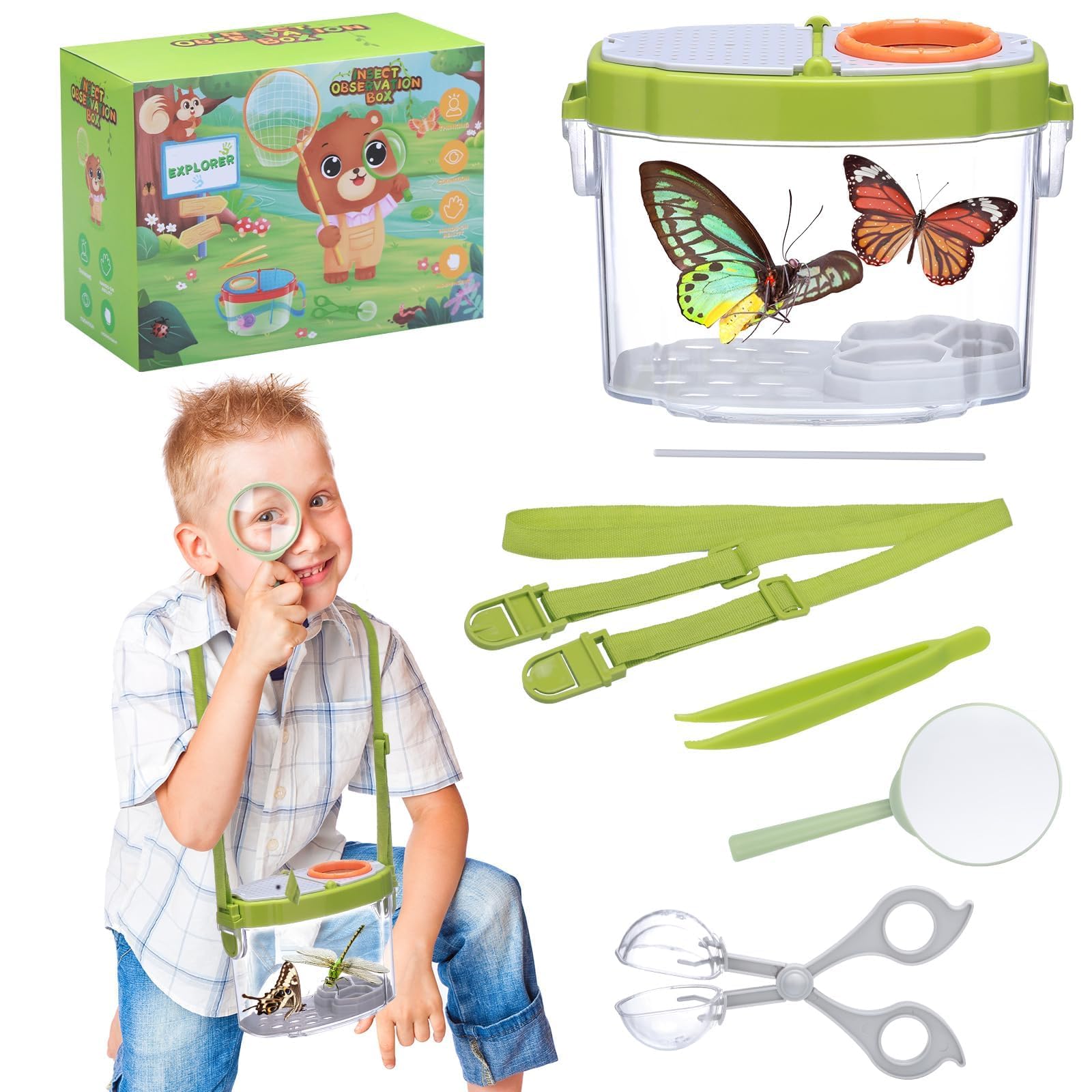 Caja De Observación De Insectos Con Lupa – Kit De Exploración Para Niños Con Pinzas Y Correa, Ideal Para Ciencias Naturales