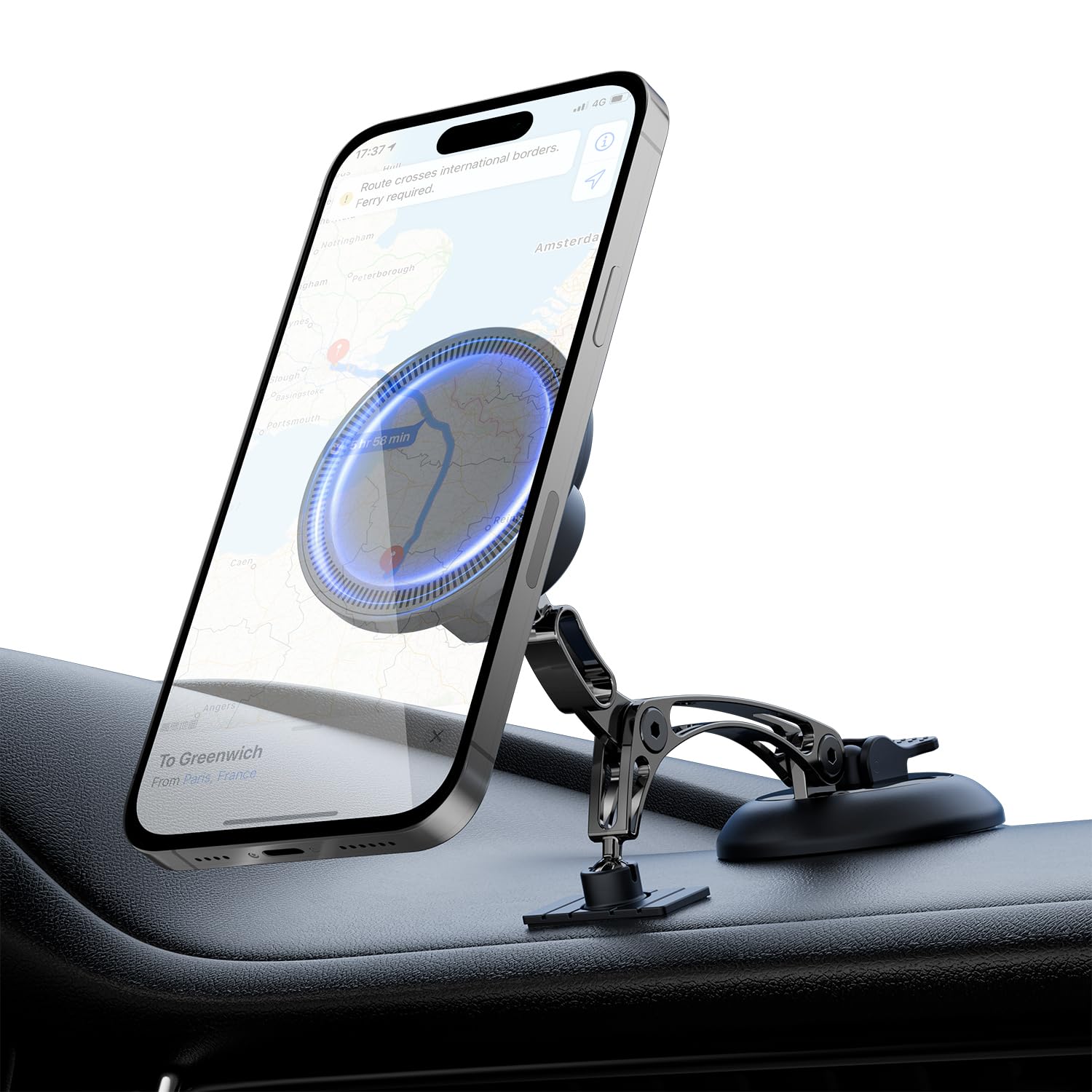 【2026業界新 ダブル支点構造】 スマホホルダー 車 マグネット式 強磁力 3M両面テープ&超強力真空吸盤 片手操作 安定性 折りたたみ式 4軸多関節アーム 金属製 中央コンソール対応 iPhone Android対応