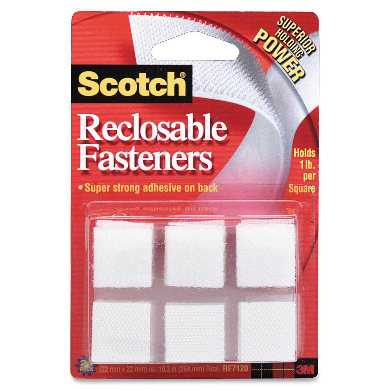 Scotch® Sticky Back Hook & Loop Fastener Tape, White, 7/8" x 7/8", Pack Of 24