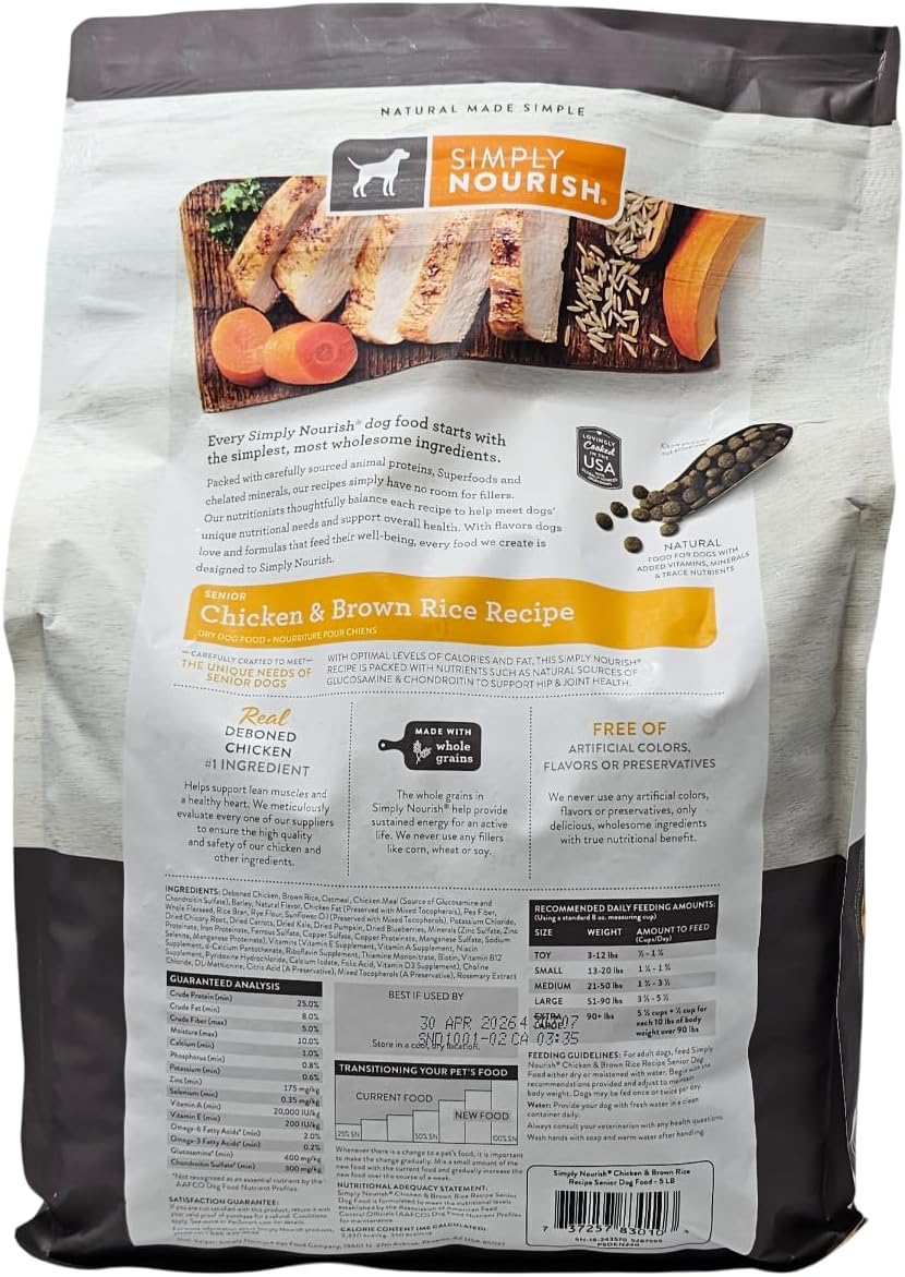 SIMPLY NOURISH Senior Chicken and Brown Rice Dry Dog Food, 5 Pound Bag