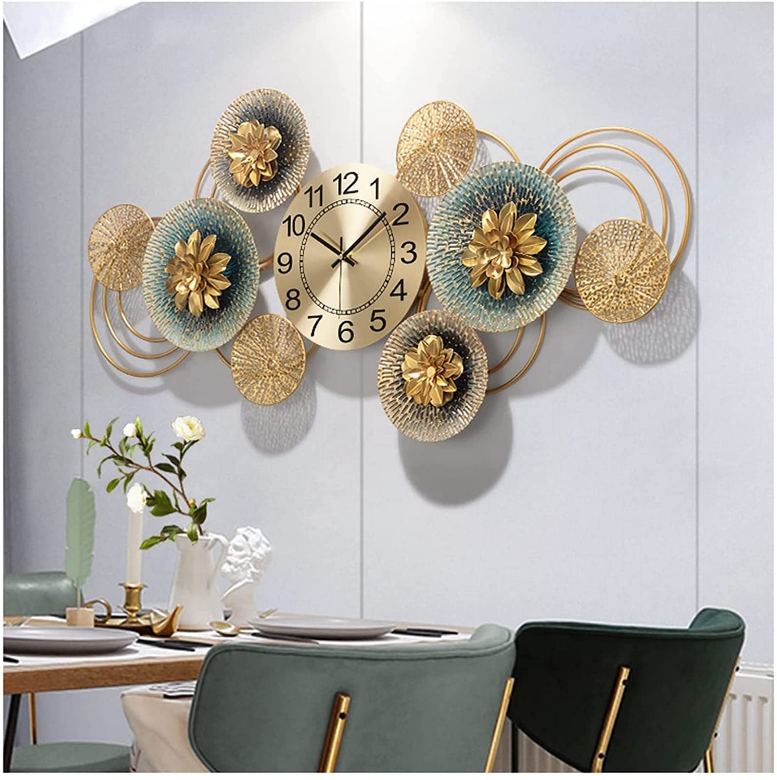 SaryEdge Wall Clock Art Clock Decorative Wrought Iron Wall Clocks, Silent Non-Ticking Quartz Clock, Large Modern Wall Clock Decor for Living Room Office Cafe Hotel,86 * 40Cm-A-40 *,A-86 * 40CM