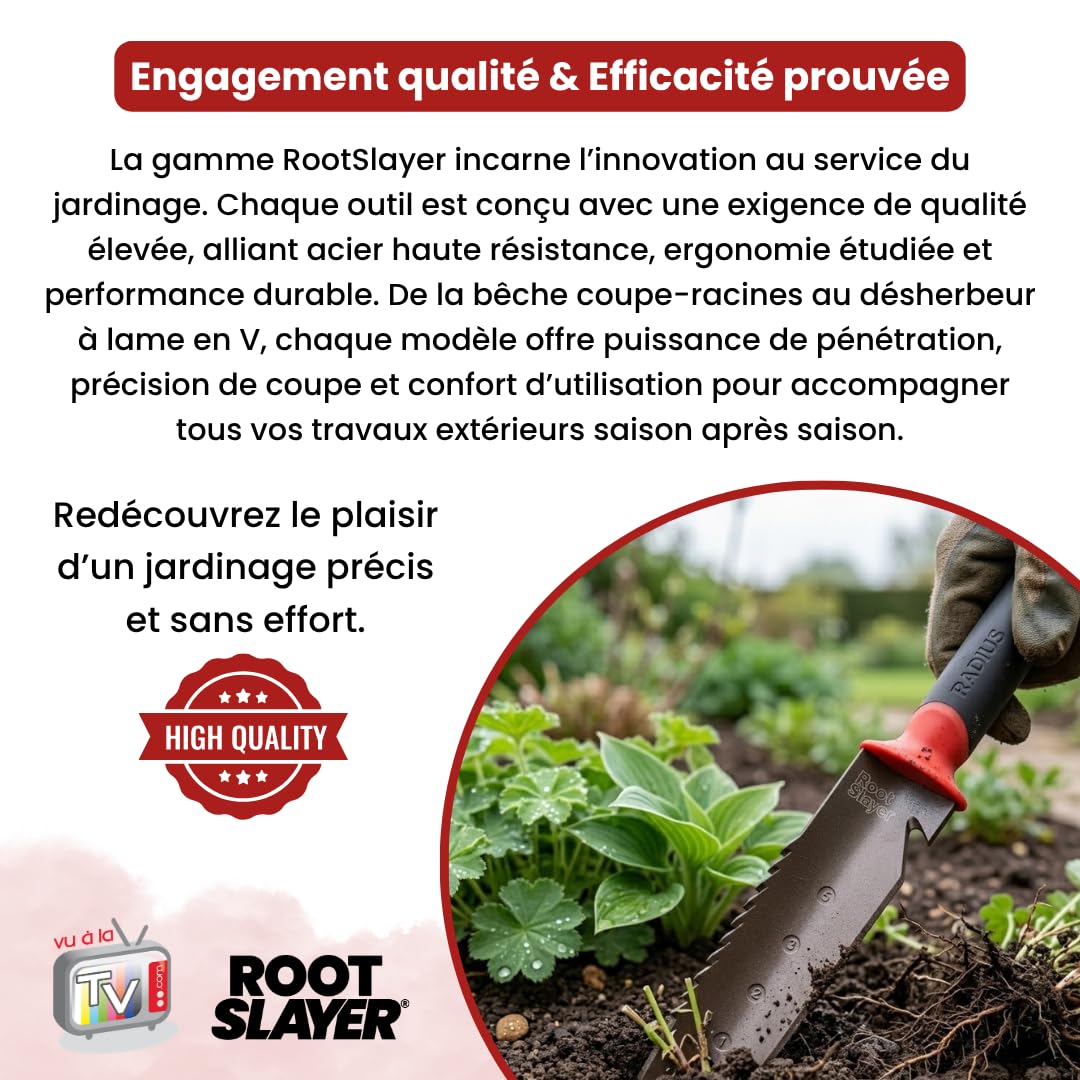 Venteo - Couteau de Sol Manuel Rootslayer | Lame Acier Carbone Dentée et Tranchant Lisse Affûtable | Desherbeur Manuel Précis pour Racines et Terre Compacte | Outils Jardinage Potager Massifs