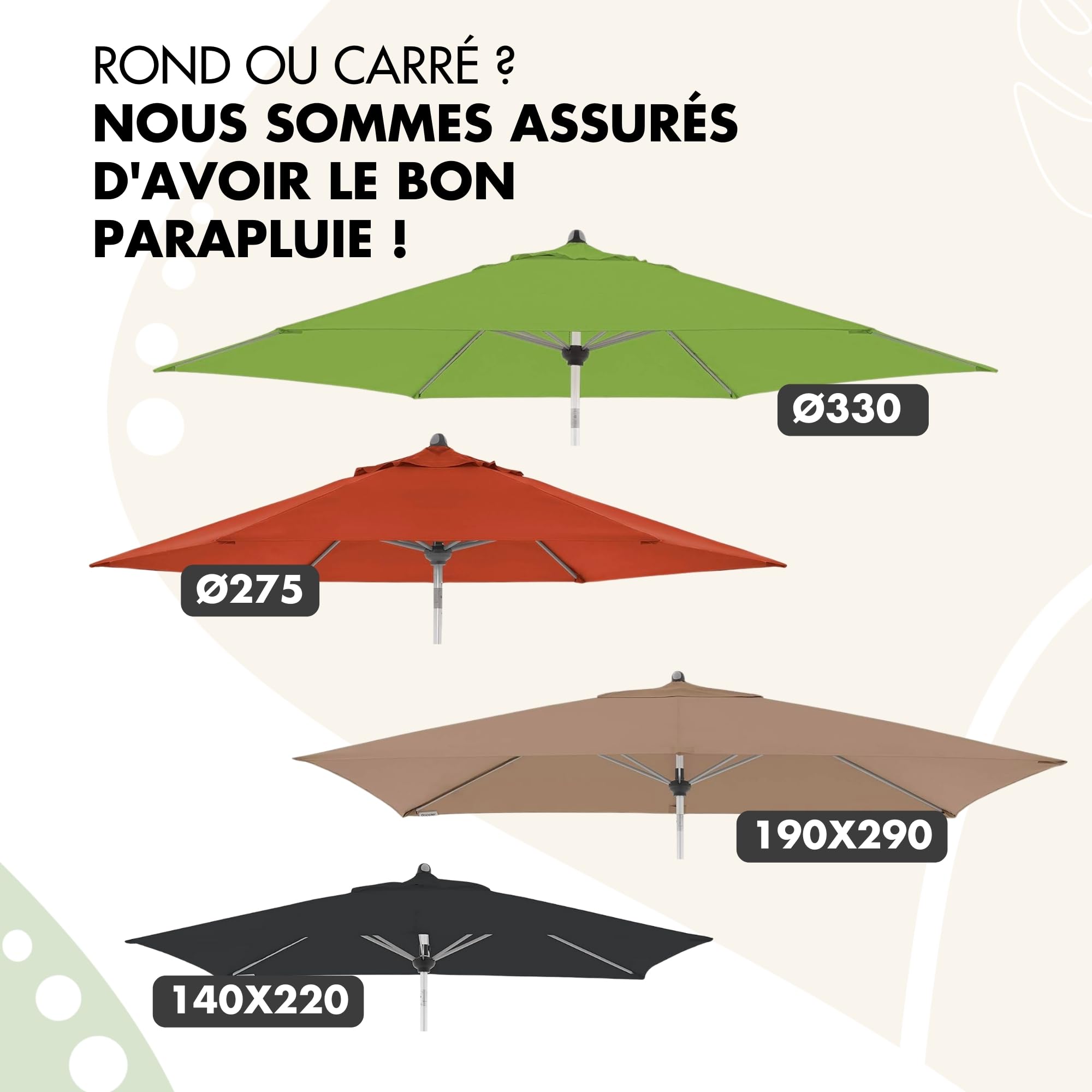 Doppler Parasol hexagonal en aluminium - de jardin pliable pour balcon ou terrasse - à mât central avec manivelle - 330 cm de diamètre