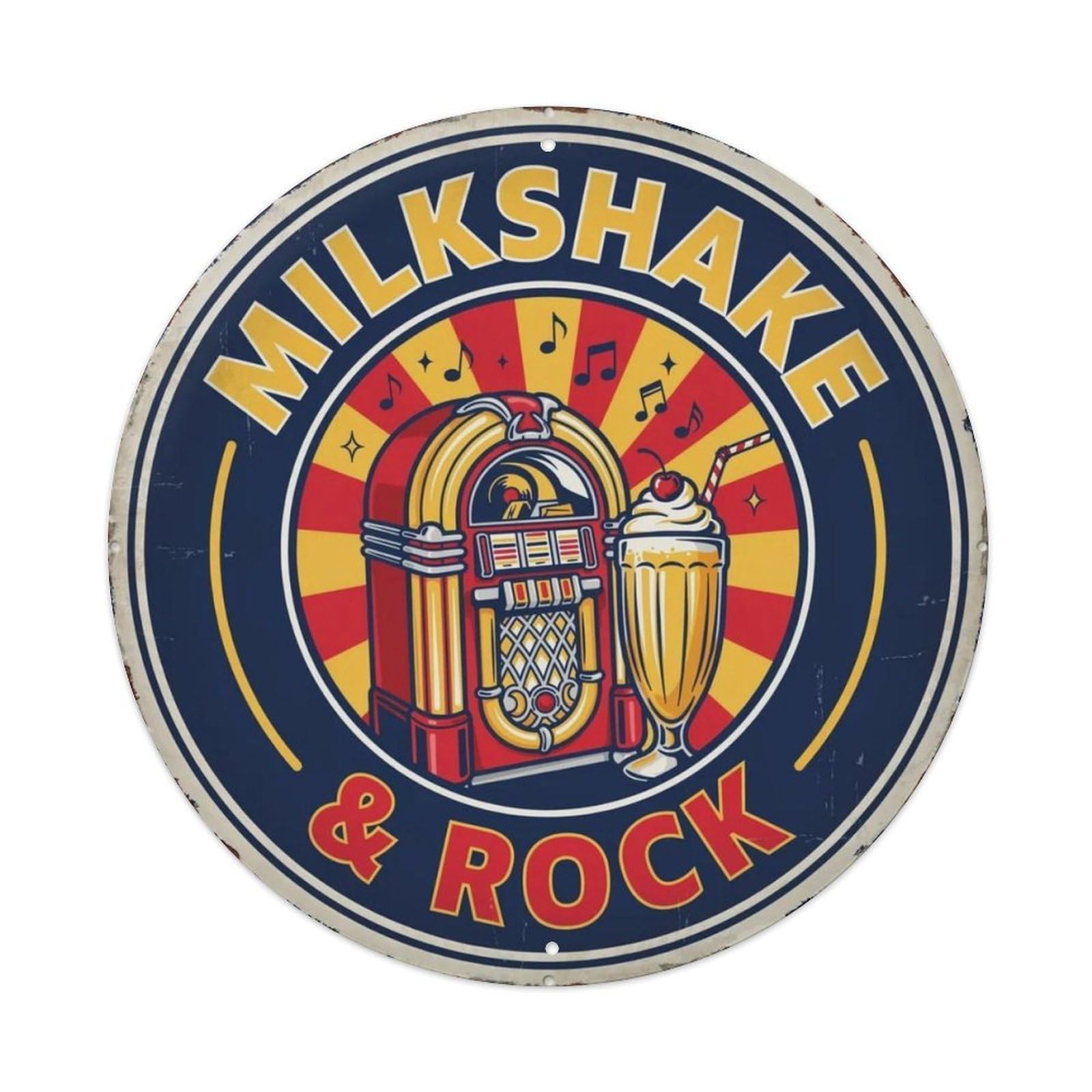 Milkshake Rock Jukebox Round Metal Tin Sign Plaque