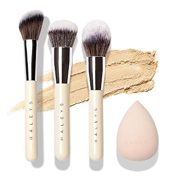 HALEYS Deluxe Makeup Brush Set 4 pcs Soft, Streak-free, Perfect Blending, Buff, Blurs and Smooth, Premium Luxury Synthetic Bristles, For Liquid, Cream or Powder, Vegan, Cruelty-free, Sustainable Wood