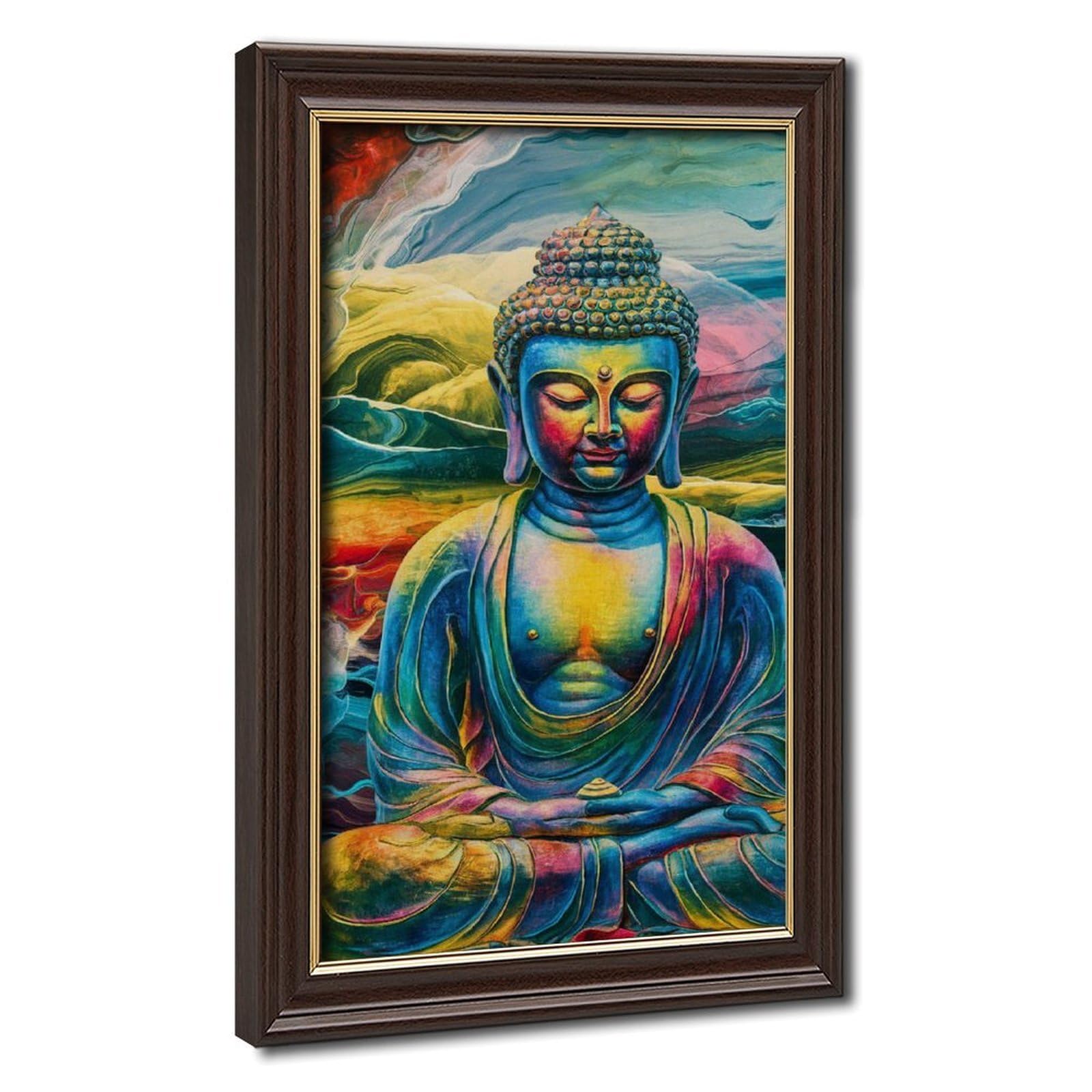 Pyberon Mokume Gane Frame-Style Colorful Buddha Statues Canvas Poster For Home Decor Gift