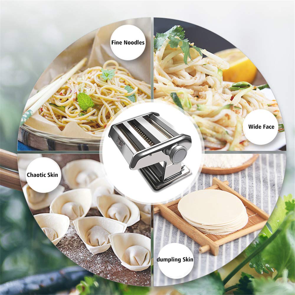 Máquina para hacer pasta y fideos, cortador de fideos, de acero inoxidable, manual para hacer pasta fresca, rodillo de masa para espaguetis y lasaña, 2 cuchillas