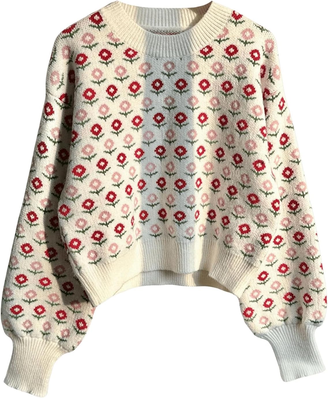 Floerns Women's Floral Knit Sweater Long Sleeve Crewneck Fall Outfit Pullover Tops