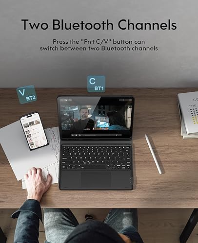 Miniatura 5 de CHESONA Funda para iPad Pro de 12.9 pulgadas con teclado, teclado Bluetooth desmontable con retroiluminación de 7 colores, panel táctil y soporte