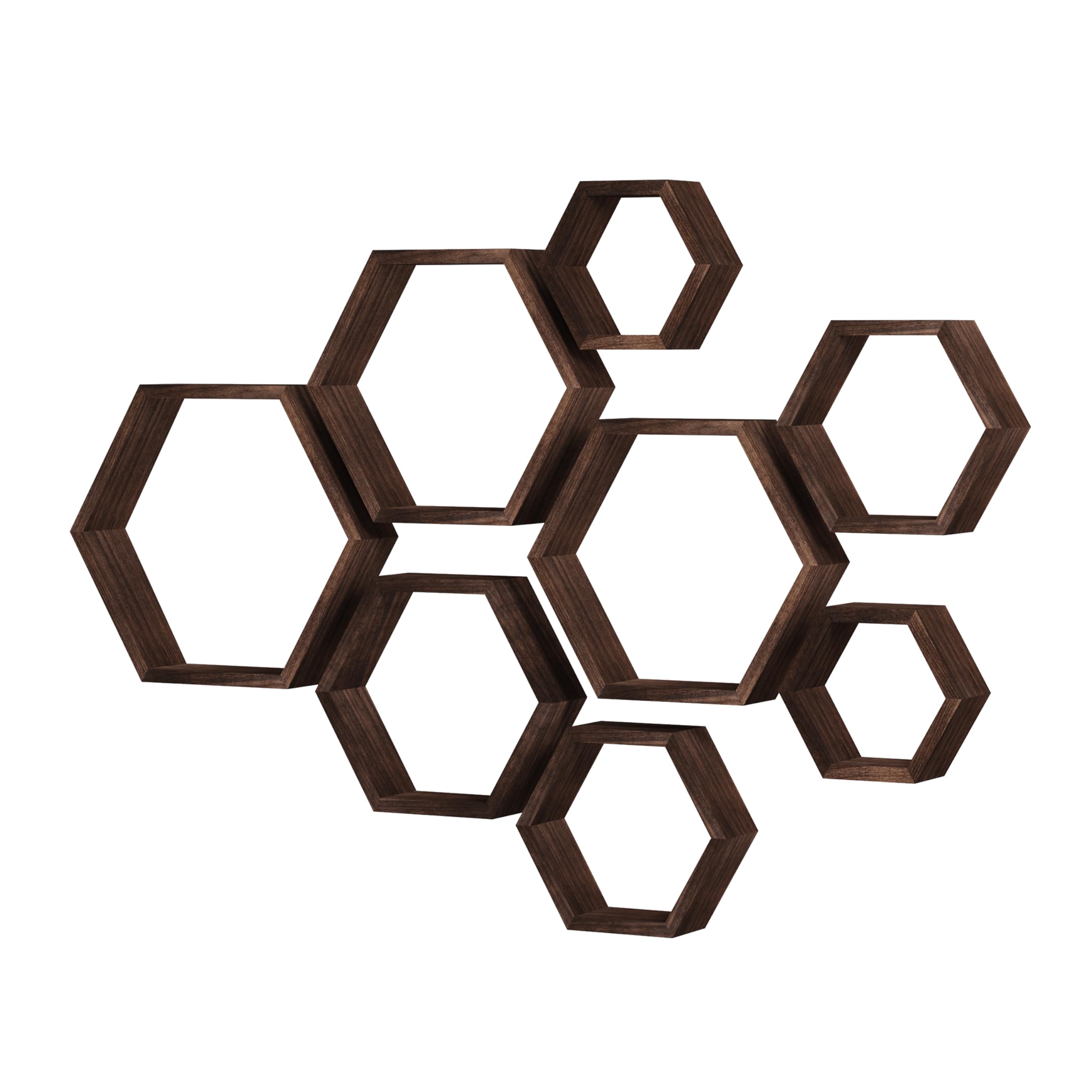 WONFWUlity Hexagon Floating Shelves Honeycomb Shelves Wall Mounted Wood Farmhouse Storage Wall Shelf for Bathroom, Kitchen, Bedroom, Living Room,Driftwood Finish Wall Decor,Dark brwon โ image 1