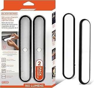 BLACK+DECKER 2-Pack 160LM LED Light Bars, Touchless Motion Sensor, Magnetic Mount, Powered with AAA Batteries, Slim and Portable Design to Brighten Indoor Rooms, Closets, Garages, Shelving (2-Pack)