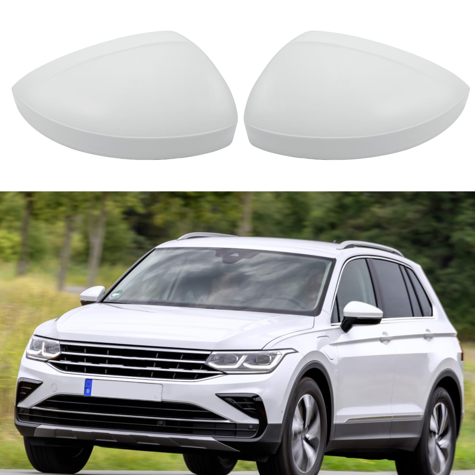 APESER Compatible with Volkswagen Tiguan 2017-2020 Mirror Cover Replacement,VW Allspace L MK2 Mirror Cap Driver & Passenger Side,Left & Right Side Door Rearview Mirror Cover Trim(1 Pair),Super White