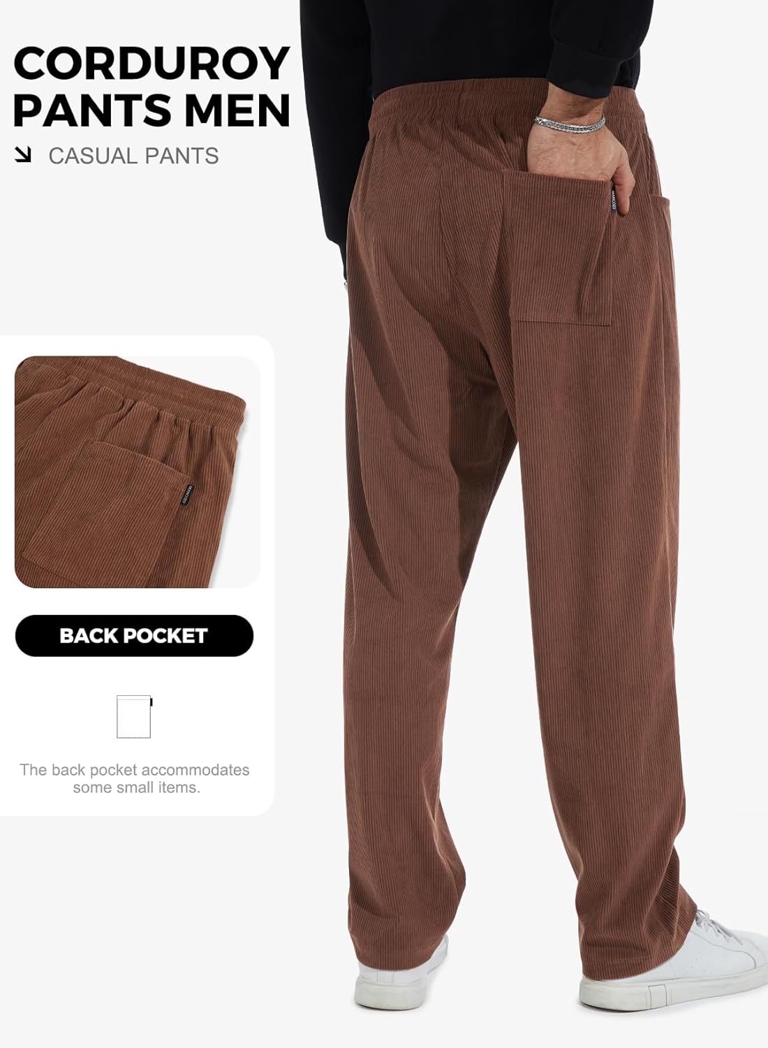 Mens Corduroy Casual Pants Joggers Cargo Pants Drawstring Elastic Waist Baggy Sweatpants with Pockets - Image 3