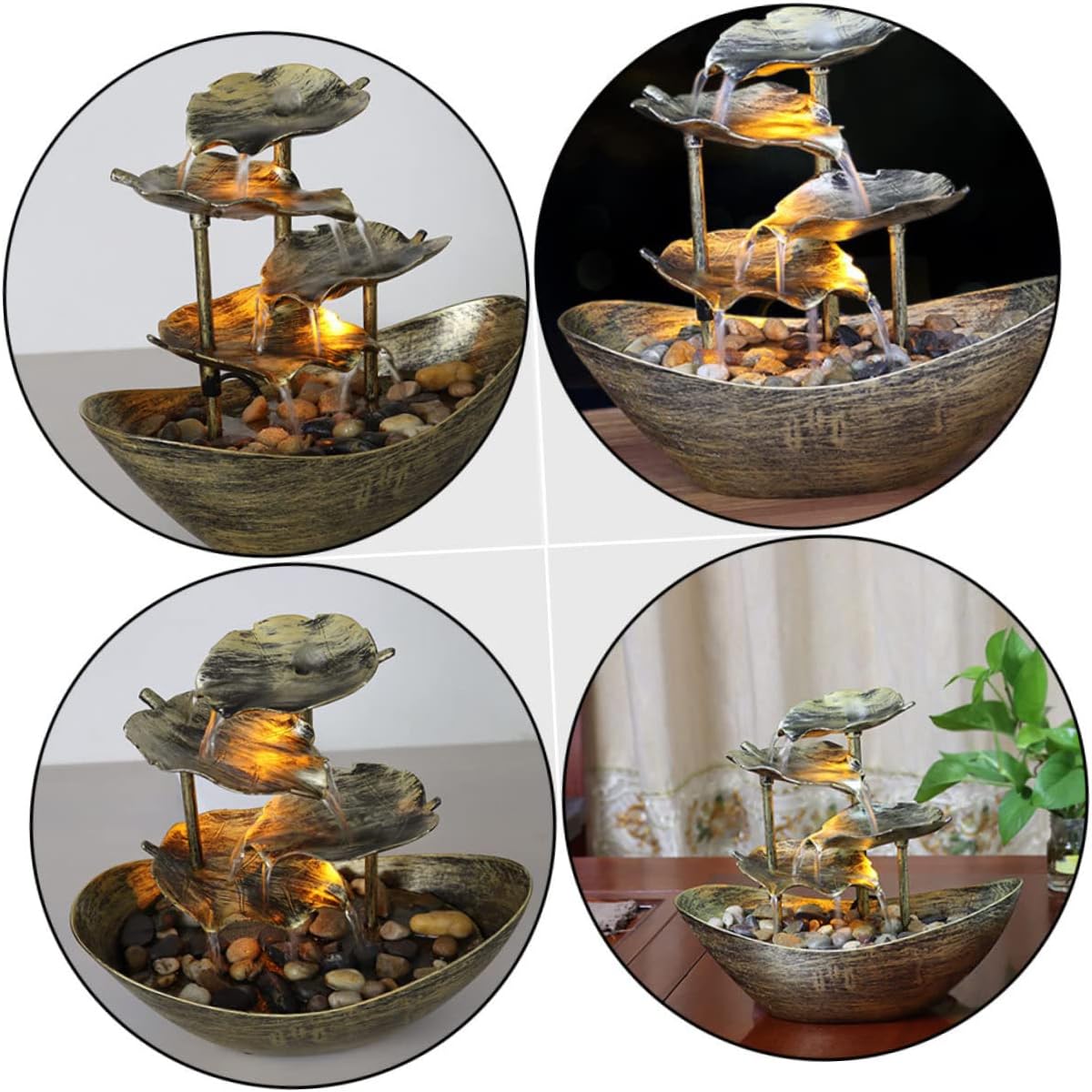 Creative Lotus Leaf Ingot Tabletop Fountain with LED Night Light Small Indoor Waterfall Ornament for Office Decor Lightweight Water Feature with Slow Rotating Flowing Water Design