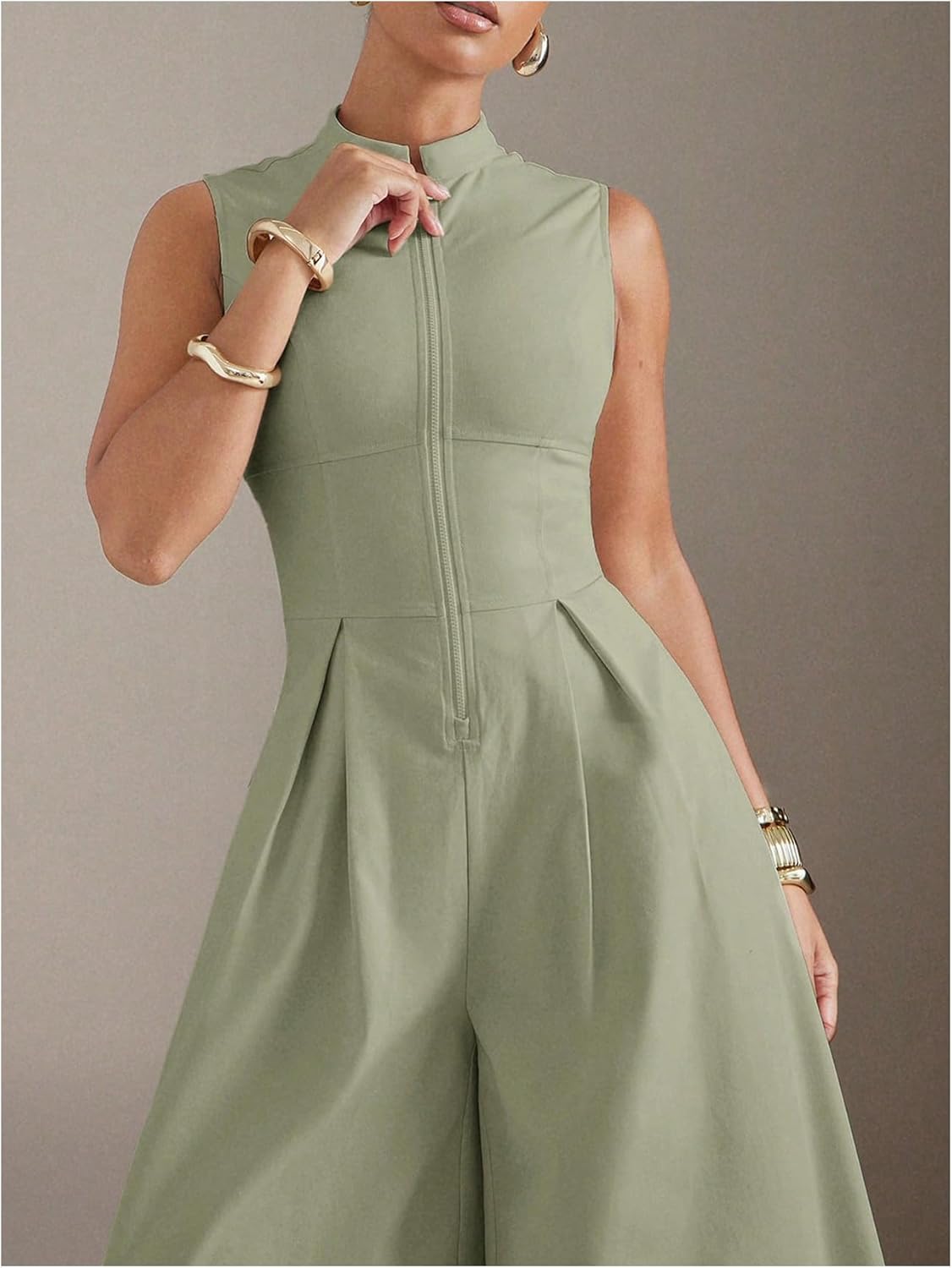 Verdusa Women's Zip Up Wide Leg Jumpsuits Sleeveless One Piece Jumpsuit Formal Dressy Casual - Image 4