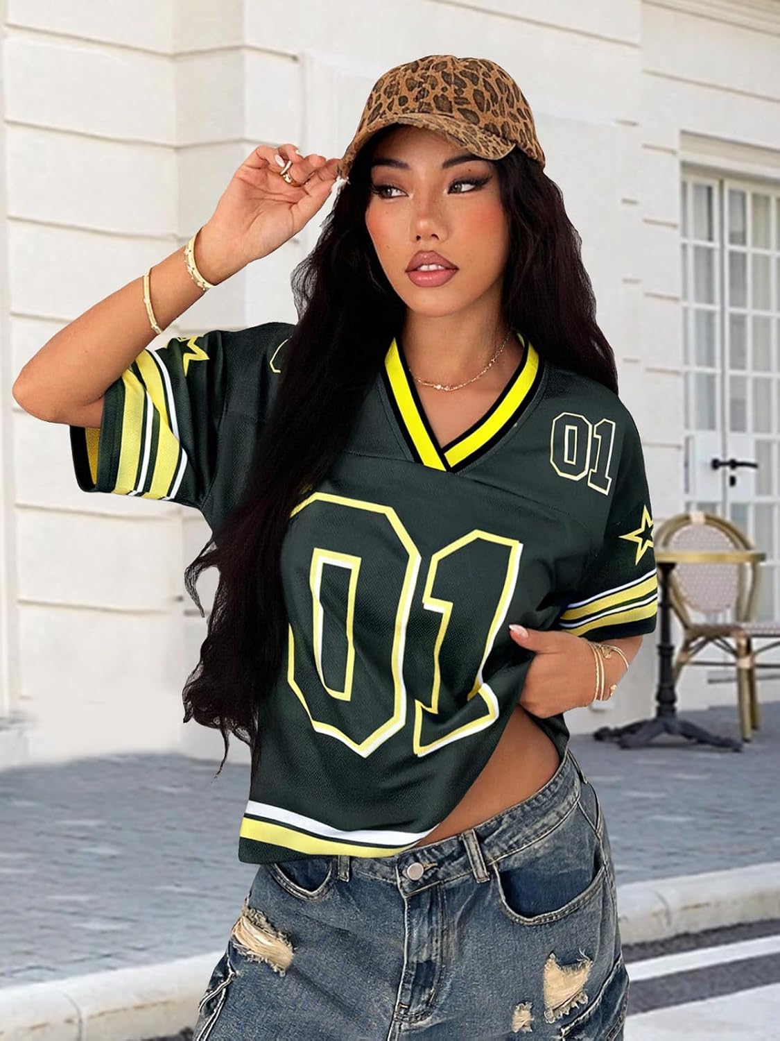Y2k Jersey Shirts for Women Oversized V Neck Number Graphic Tees Football Streetwear Fashion Shirt Vintage Top - Image 2
